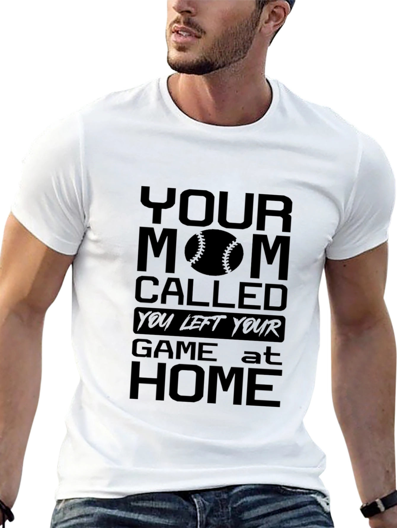 Black Humorous "Your Mom Called" Baseball T-Shirt view 13
