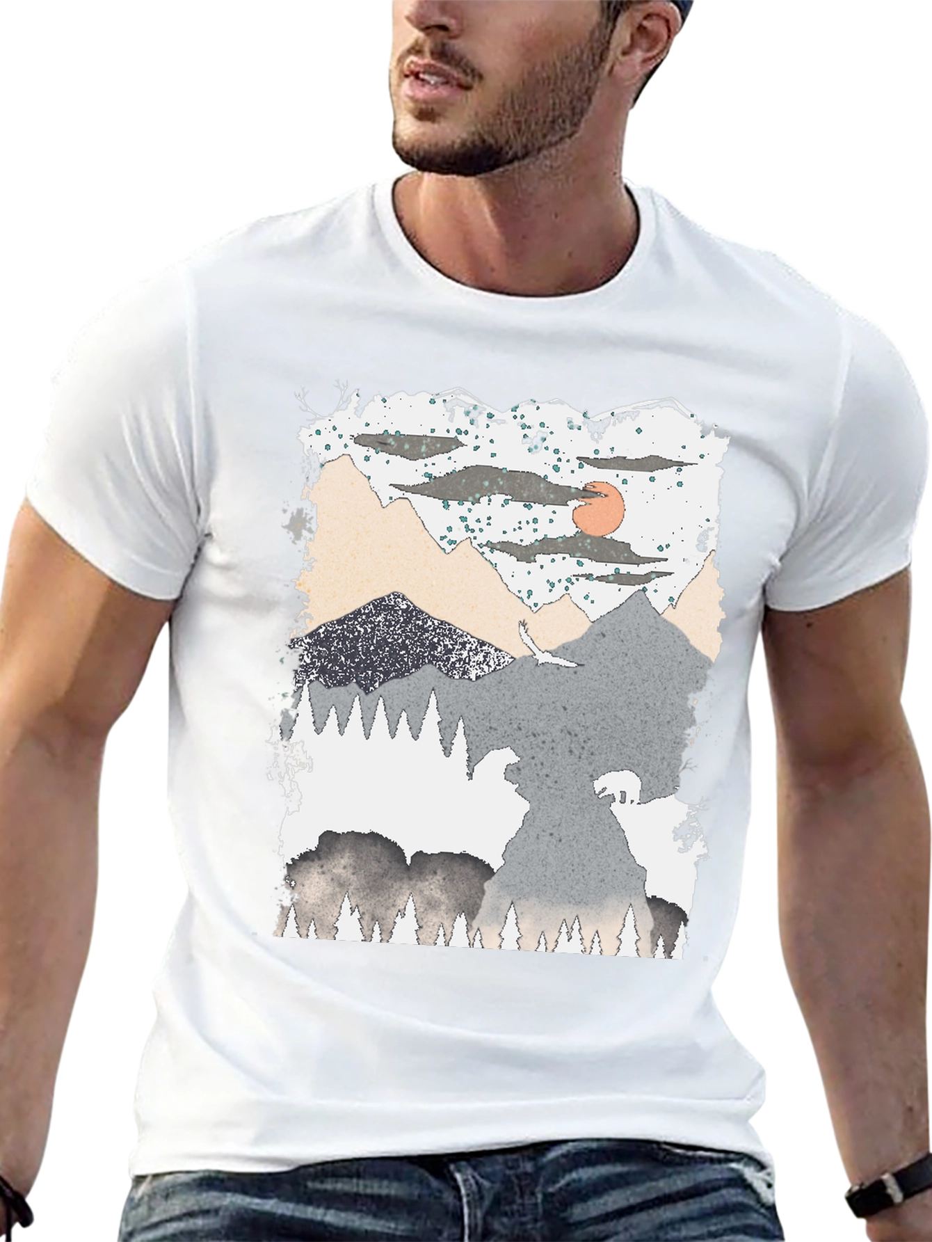 Black Mountain Scene Graphic T-Shirt view 13