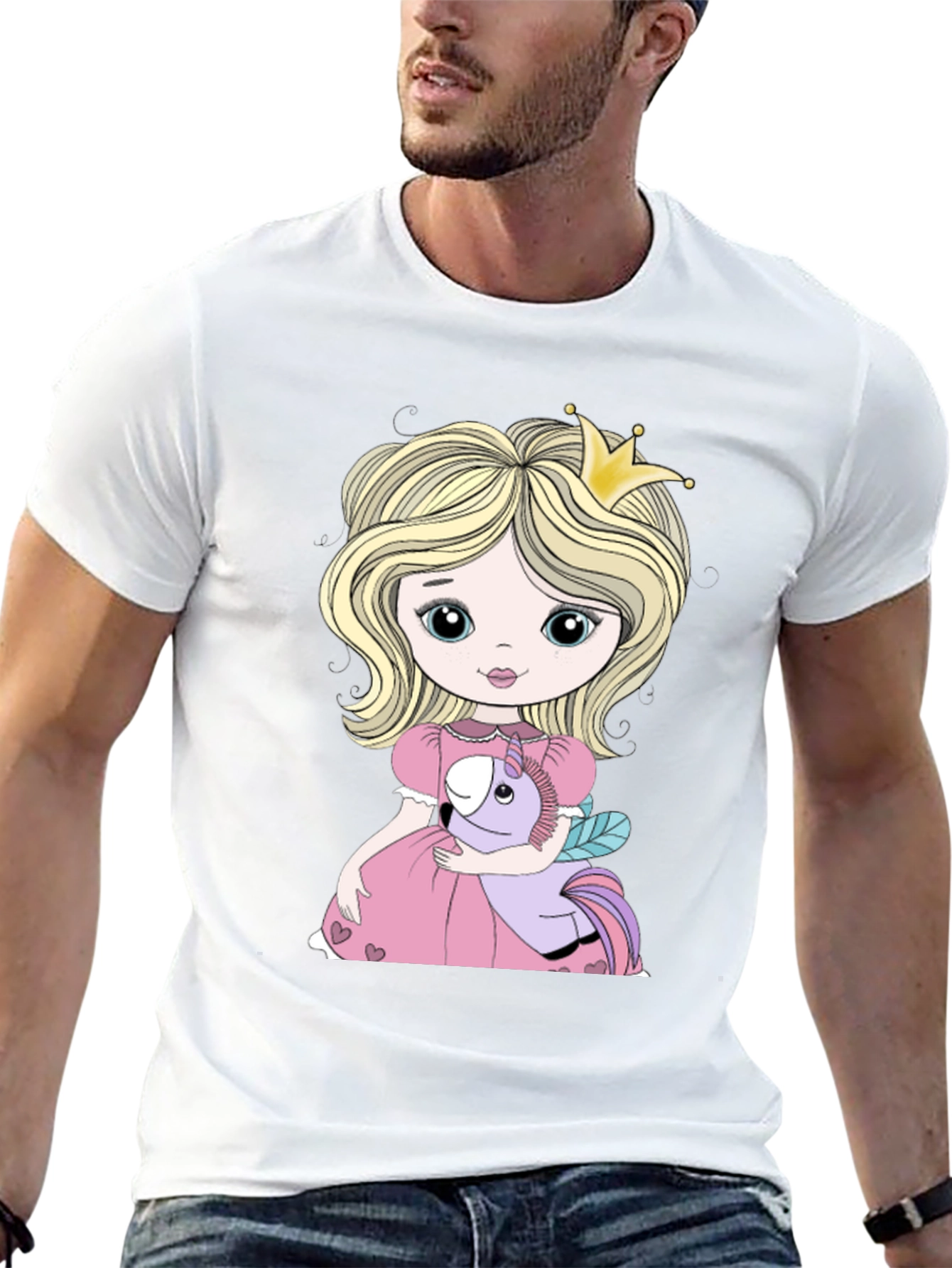 Black Princess Girl with Unicorn Toy Graphic T-Shirt view 13