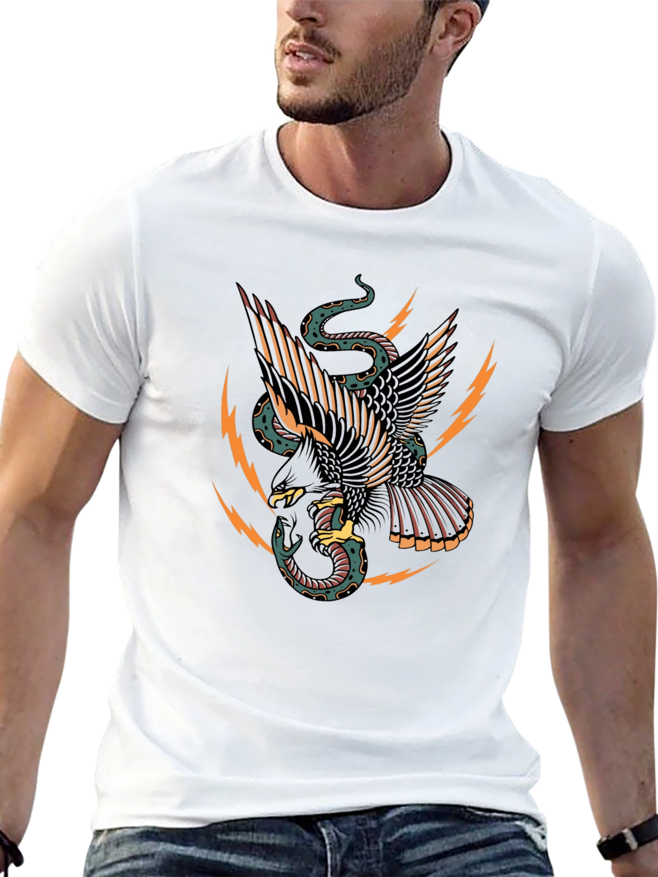 Black Eagle & Snake Graphic Black T-Shirt view 13