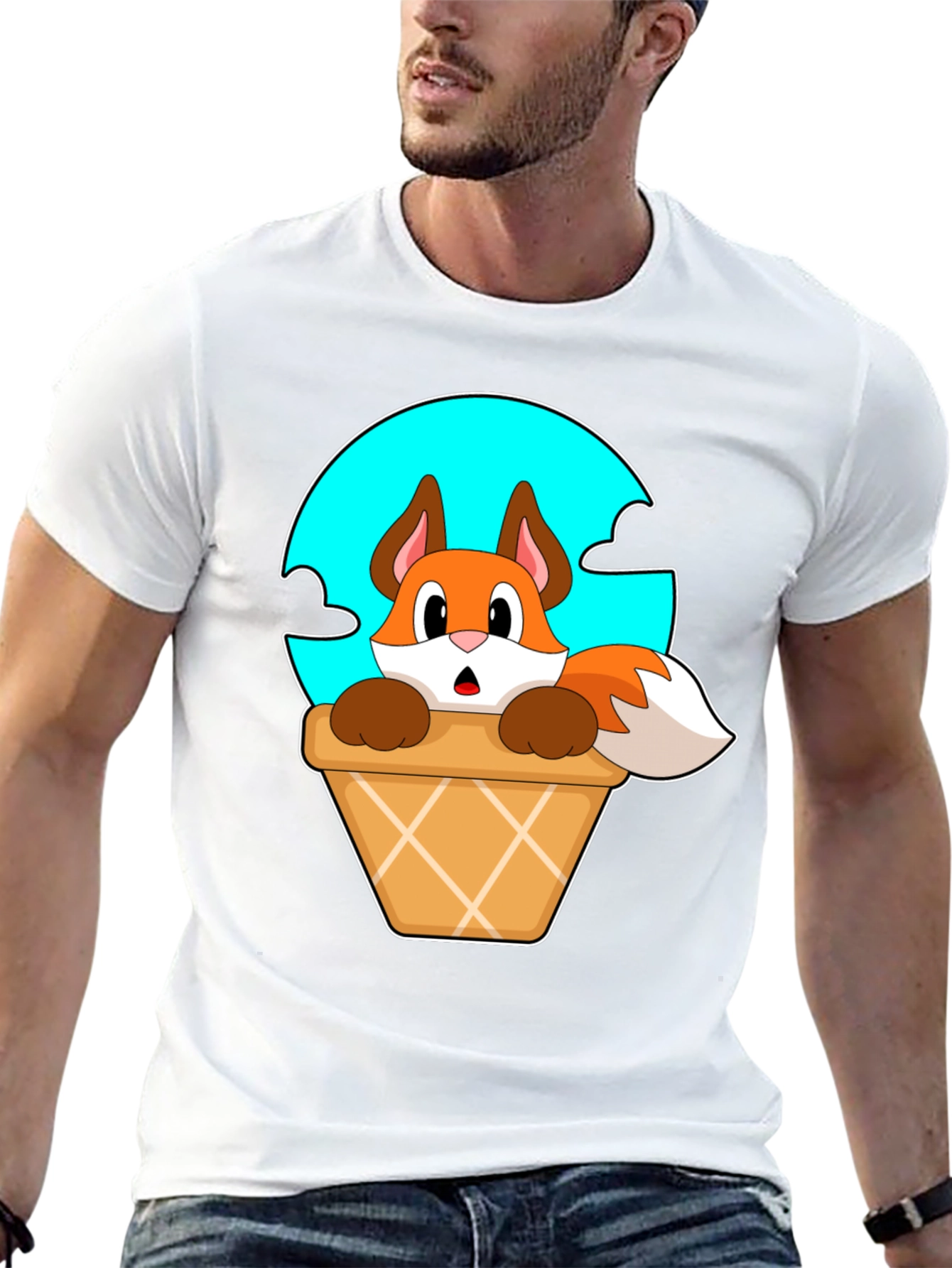 Black Fox in Ice Cream Cone T-Shirt - Cartoon Animal Tee view 13