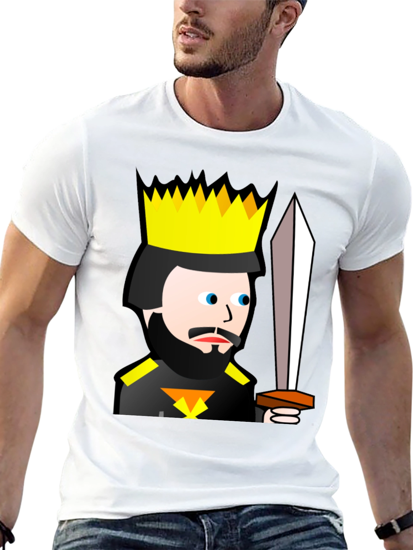 Black King Cartoon Black T-Shirt - Sword Graphic Tee view 13