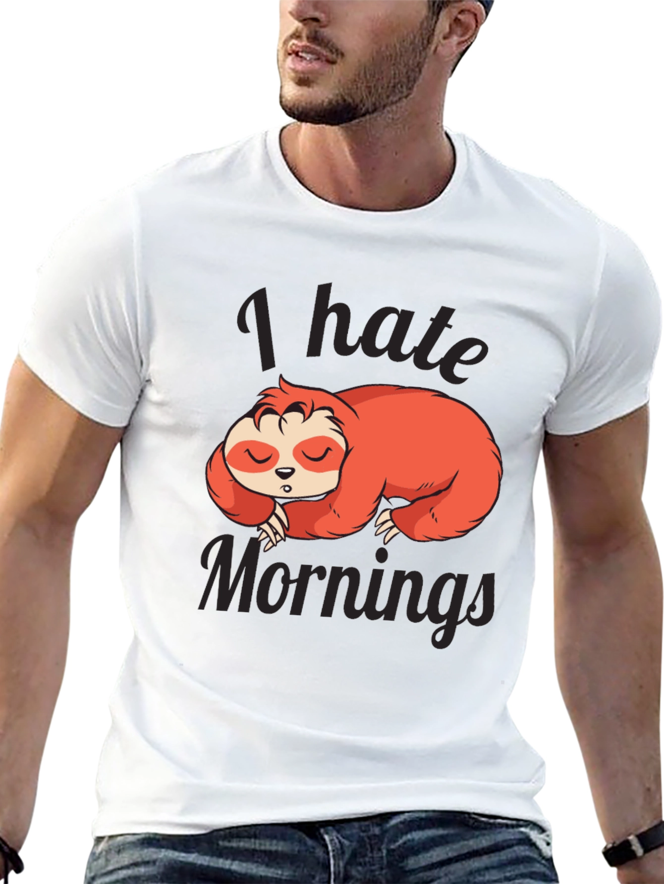 Black I Hate Mornings Sloth Graphic Tee view 13