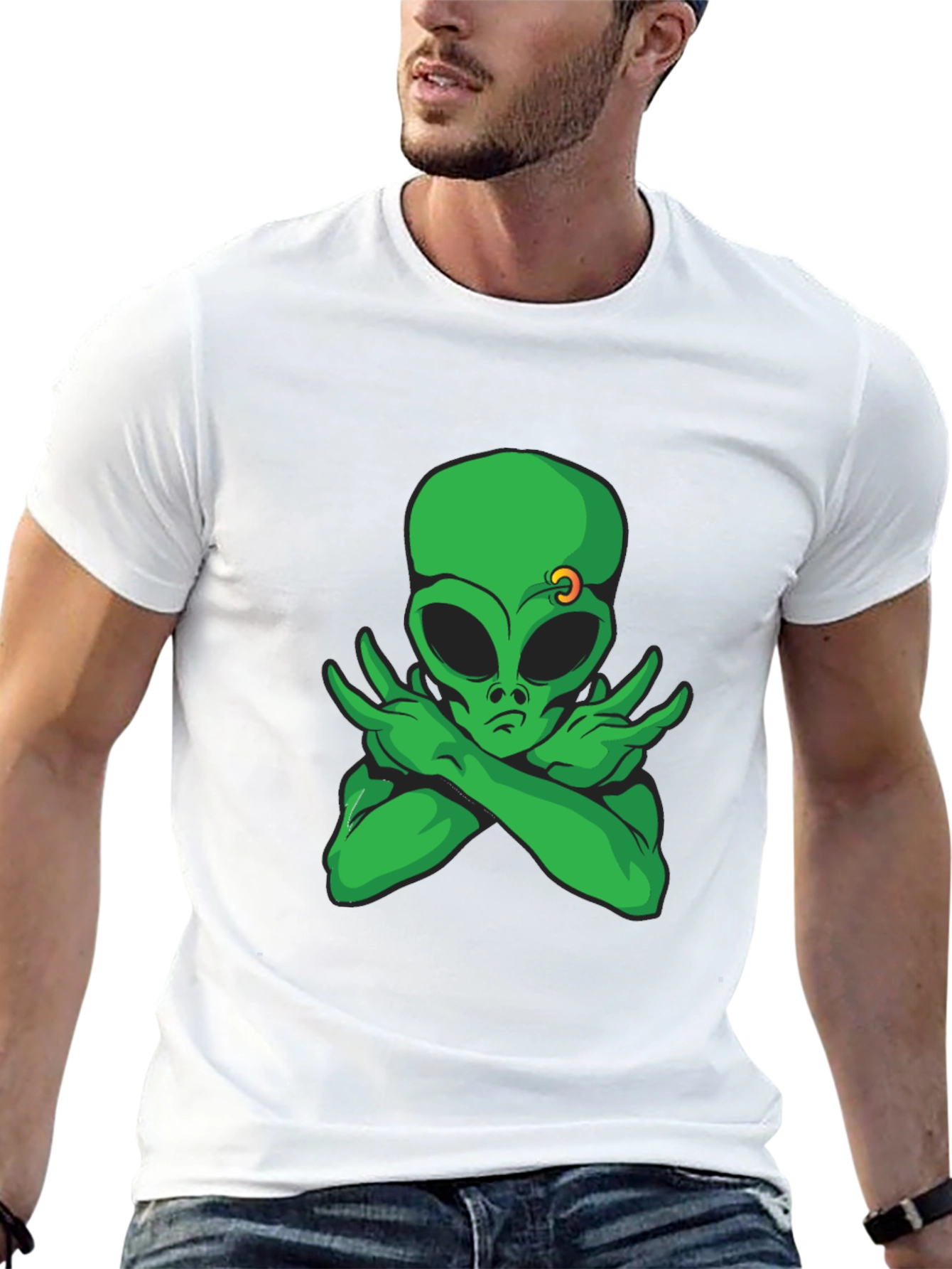 Black Cool Alien Graphic Tee - Black Cotton T-Shirt view 13