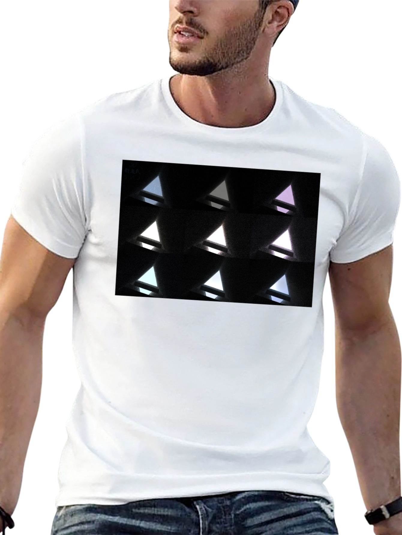 Black Abstract Geometric Triangle Pattern Black T-Shirt view 13