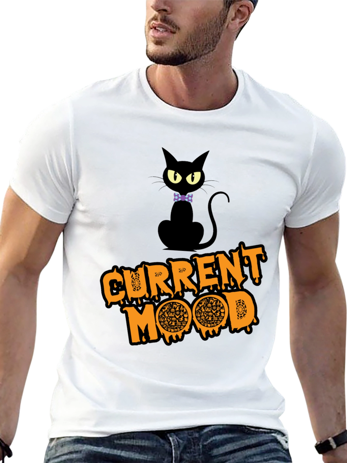 Black Current Mood Pizza Cat T-Shirt view 13