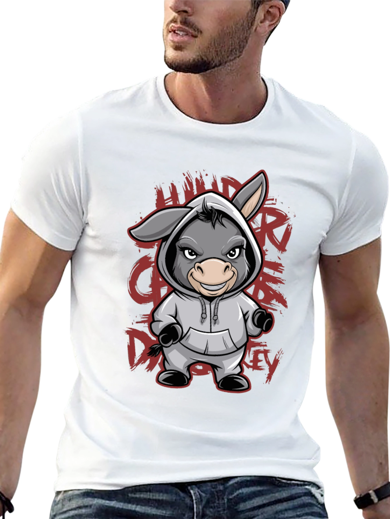 Black Hooded Donkey T-Shirt - Funny Animal Graphic Tee view 13