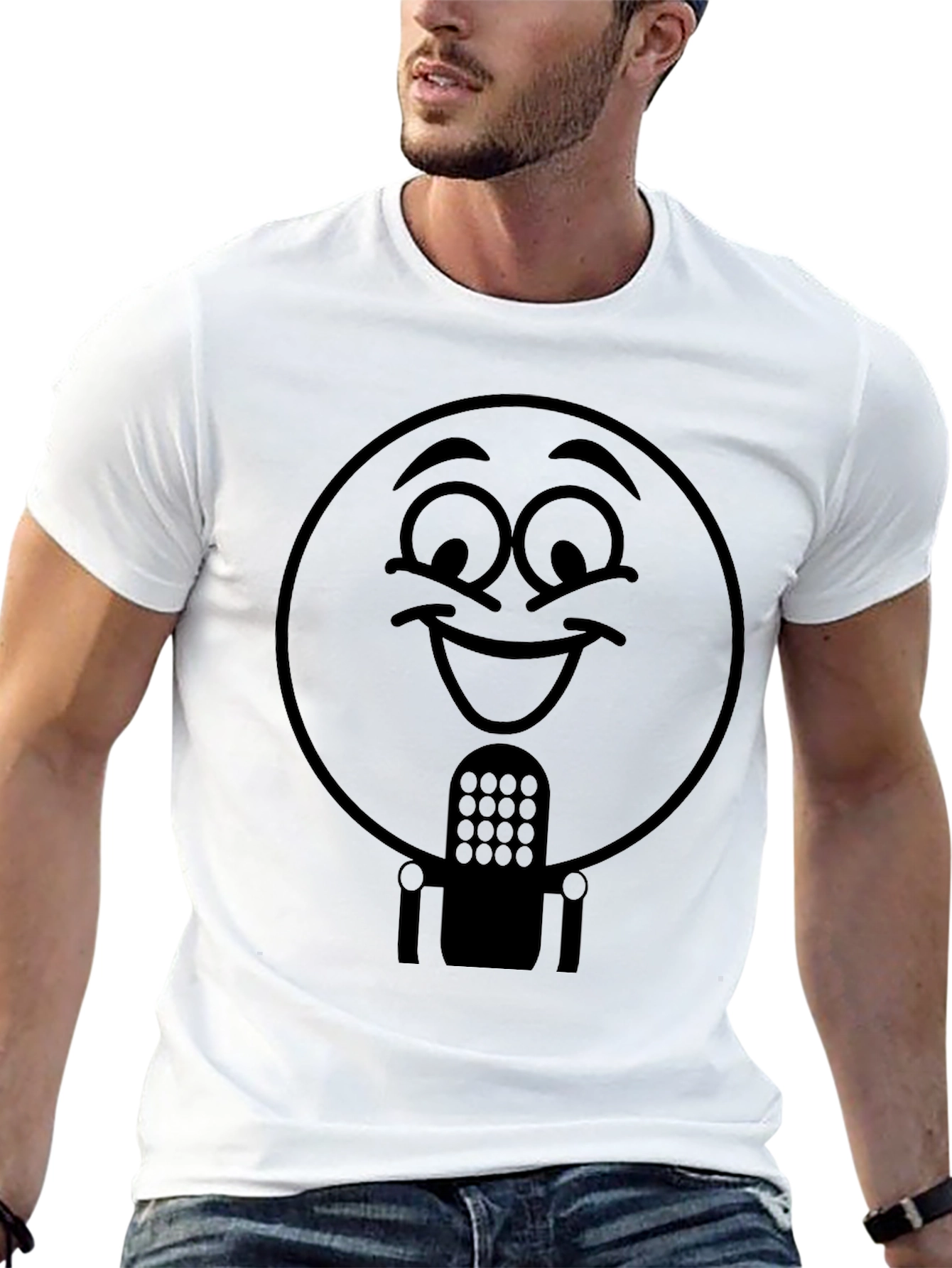 Black Funny Robot Face Graphic T-Shirt view 13