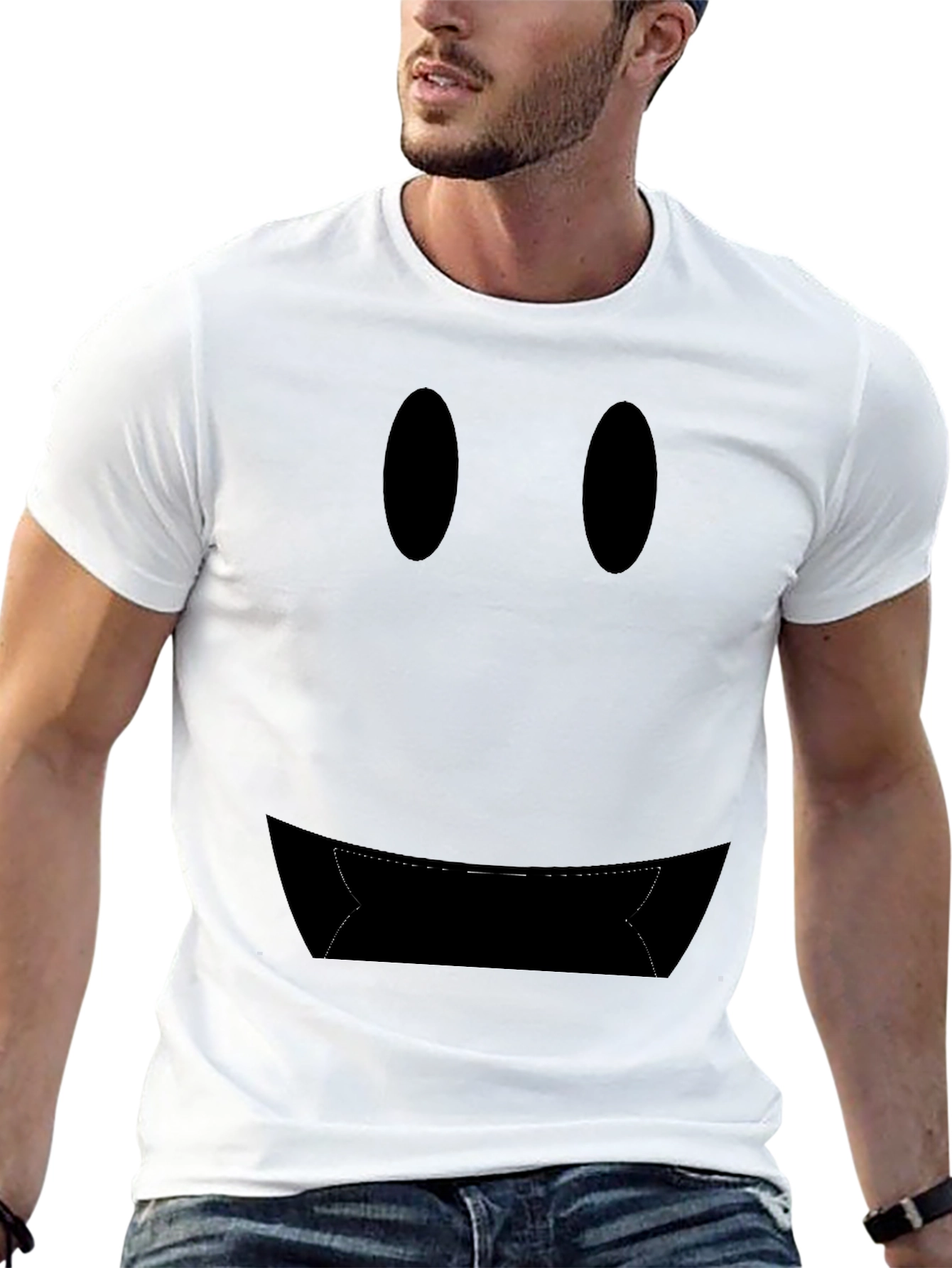 Black Ominous Face Graphic Tee - Black Crew Neck view 13