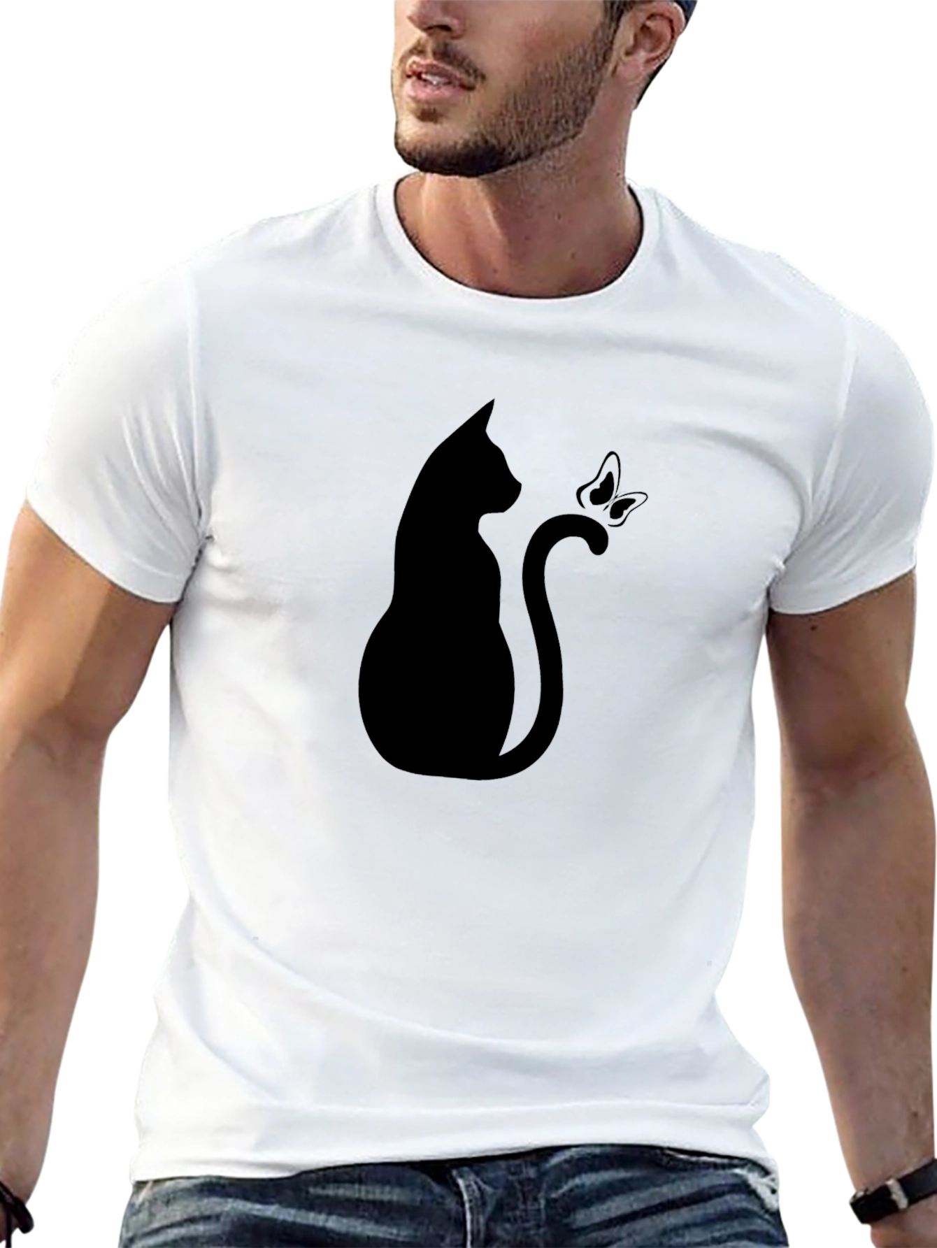 Black Cat & Butterfly Graphic Tee - Stylish Black T-Shirt view 13