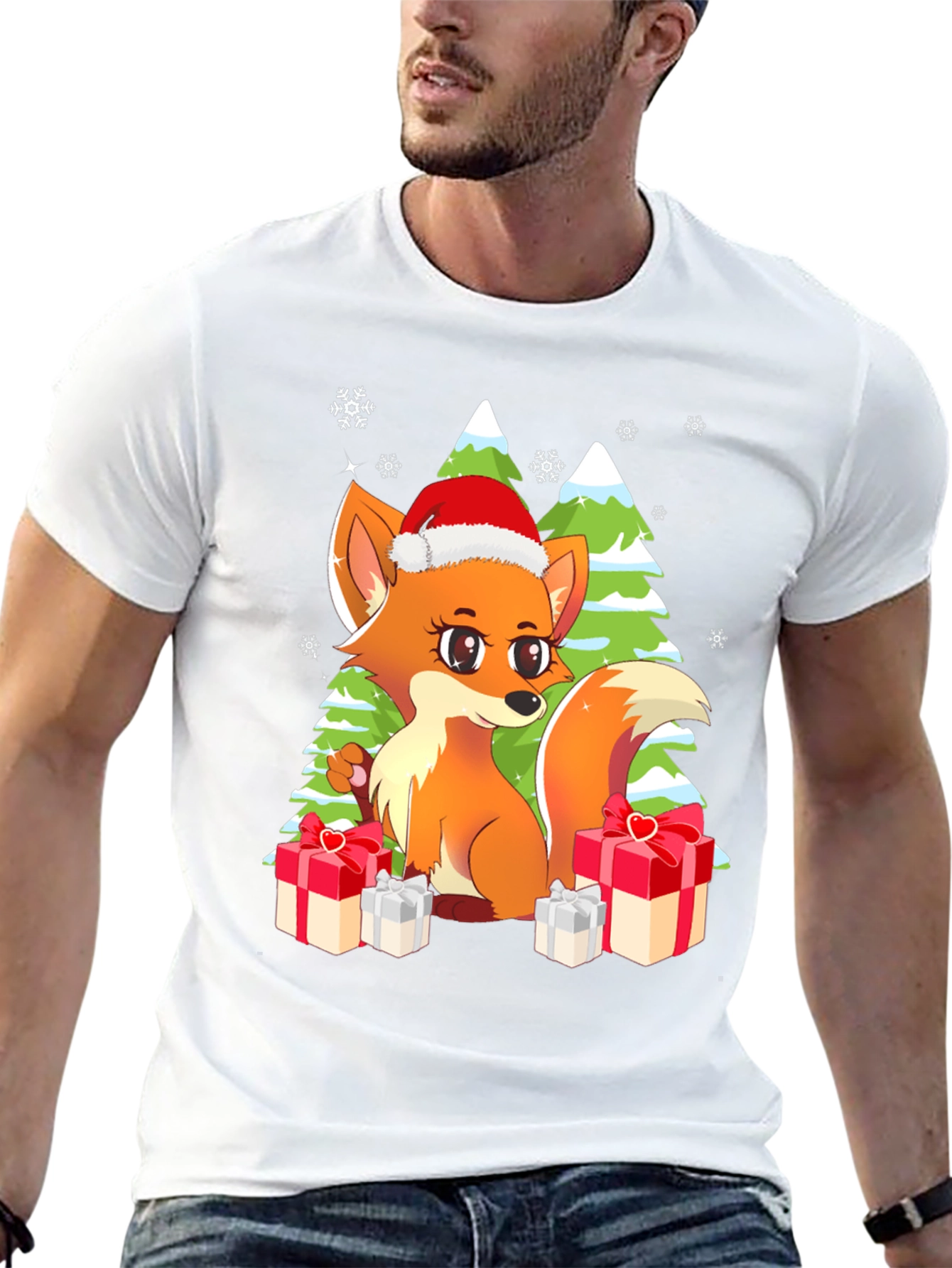 Black Festive Fox Graphic Tee - Holiday Gift view 13