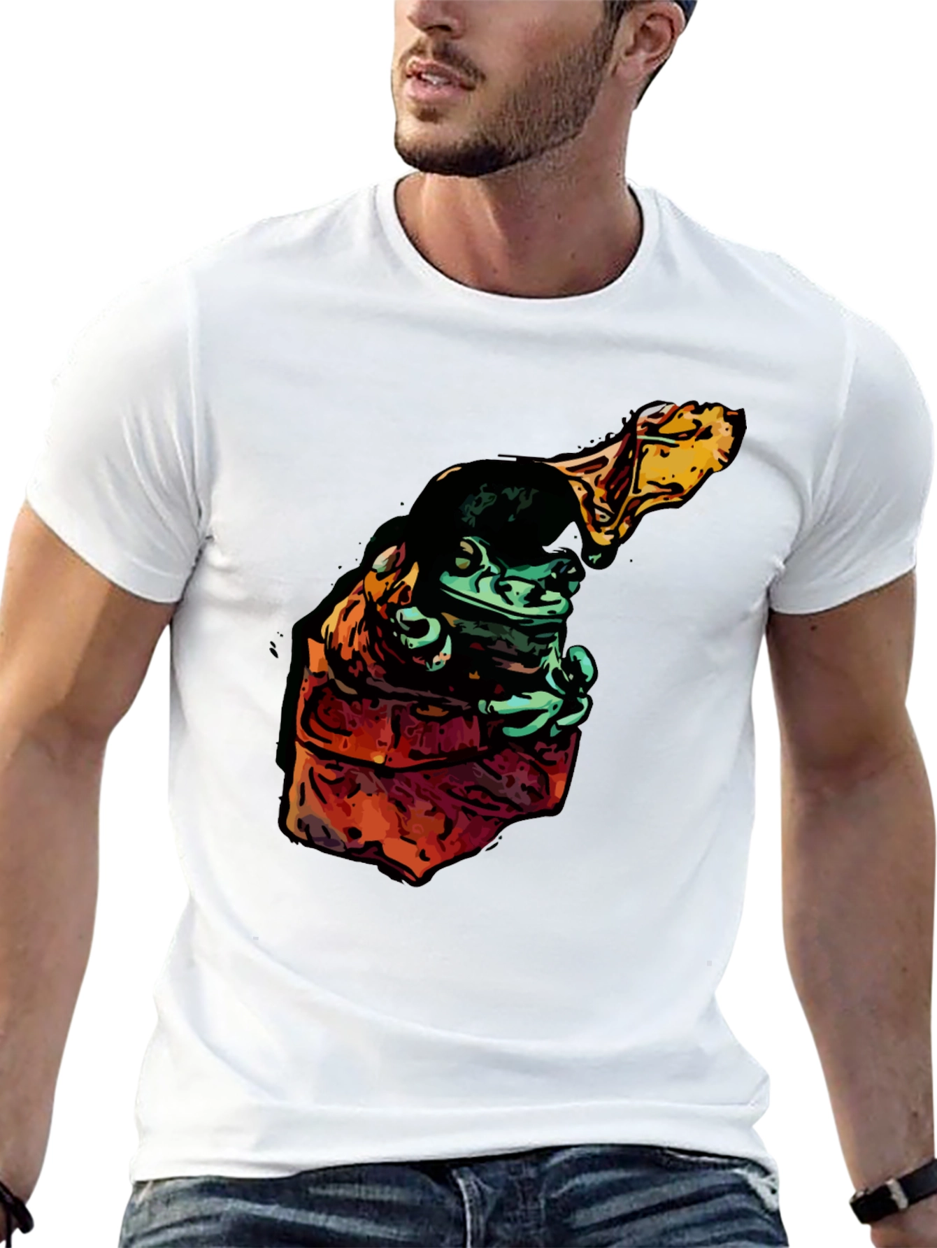 Frog in Hoodie Graphic Tee - Cool Cartoon Style - 13