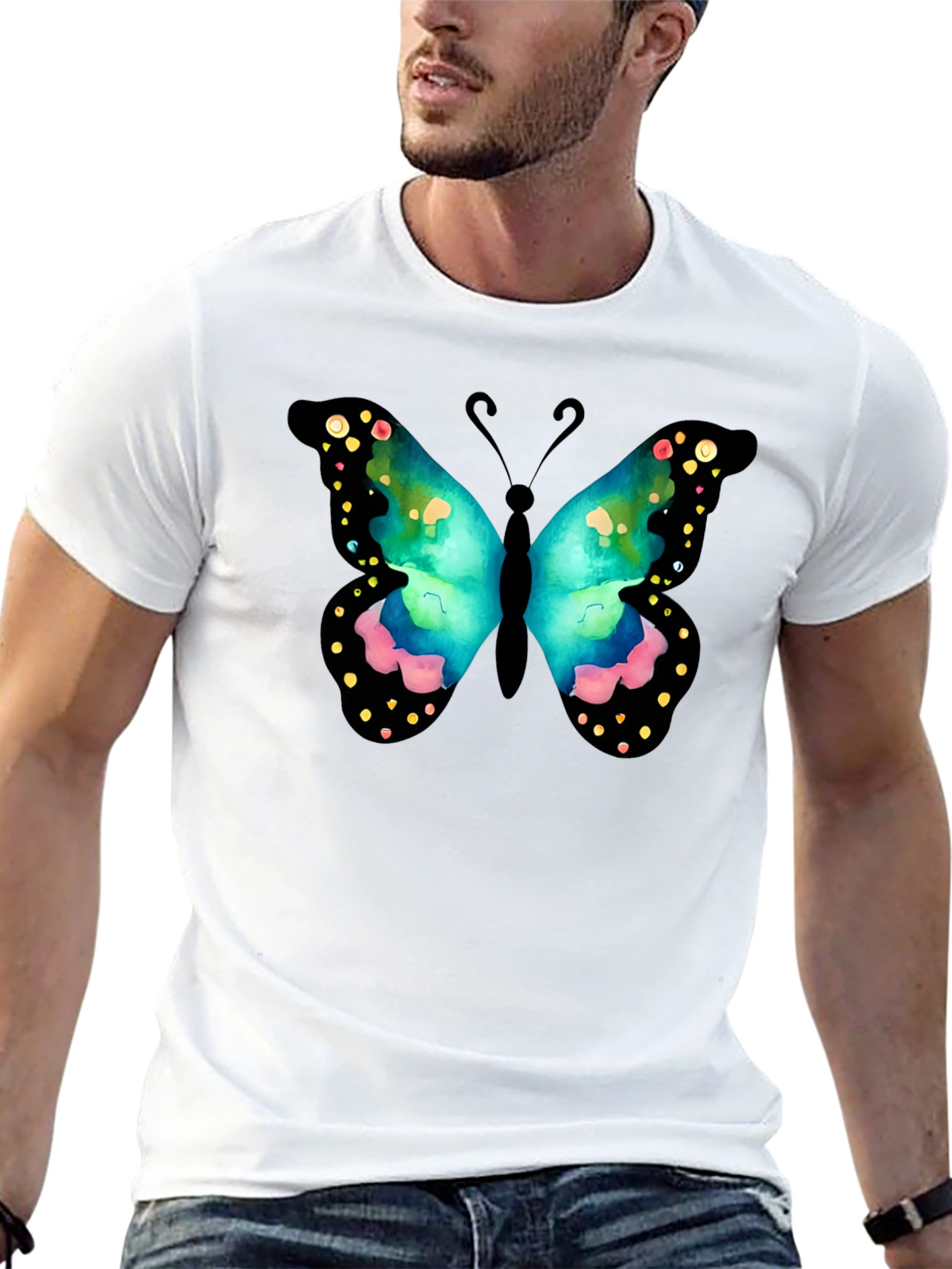 Black Butterfly Graphic Print Crew Neck T-Shirt view 13
