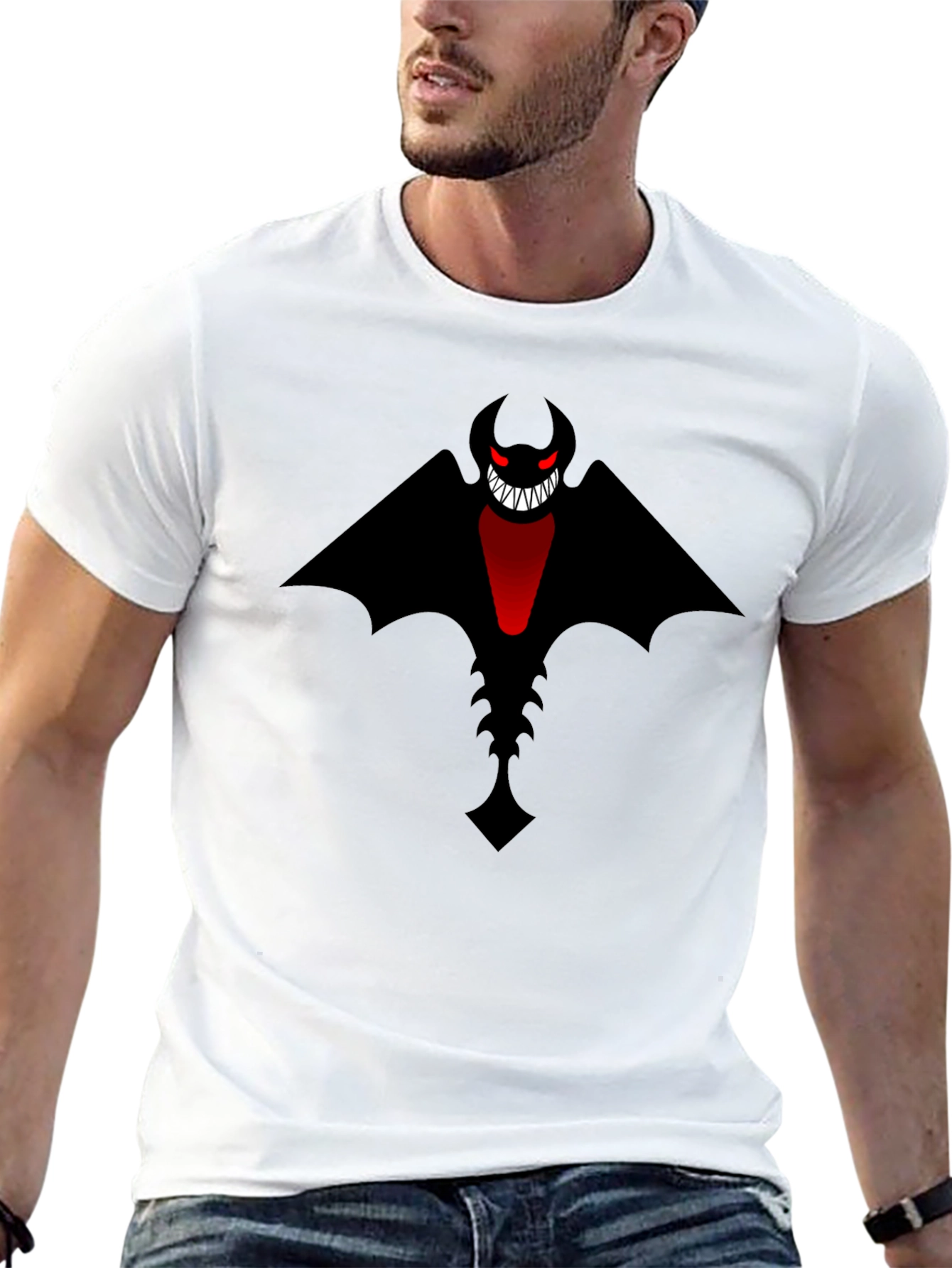 Black Men's Black T-Shirt - Bat Devil Graphic Tee view 13
