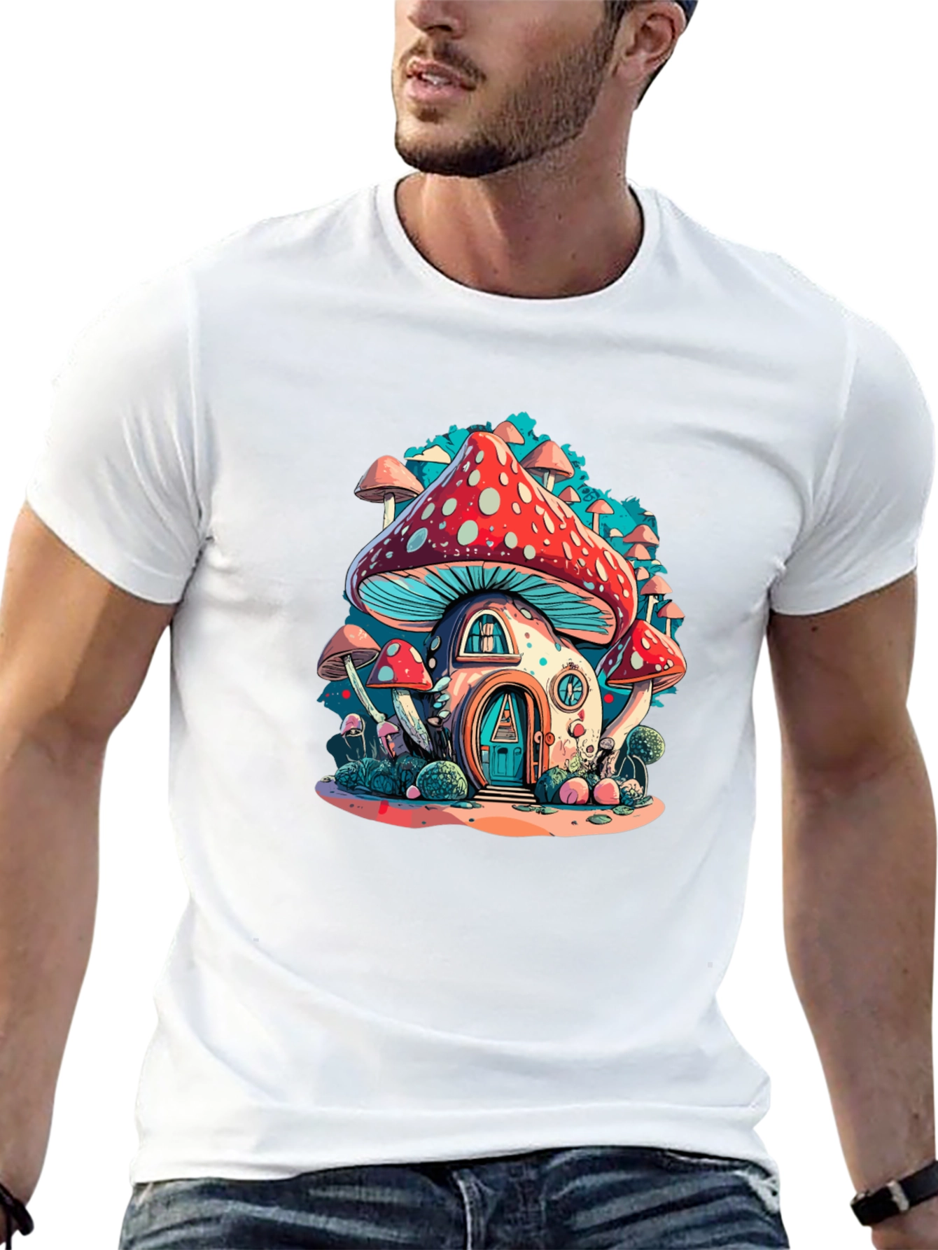 Black Mushroom House Graphic Tee view 13