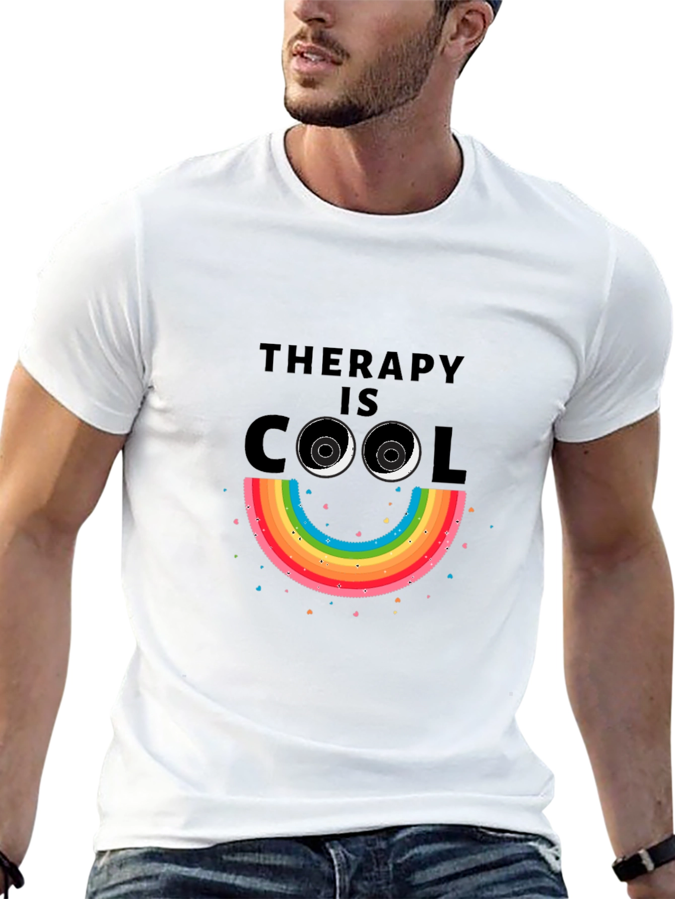 Black Therapy is Cool Rainbow Smiley Tee view 13