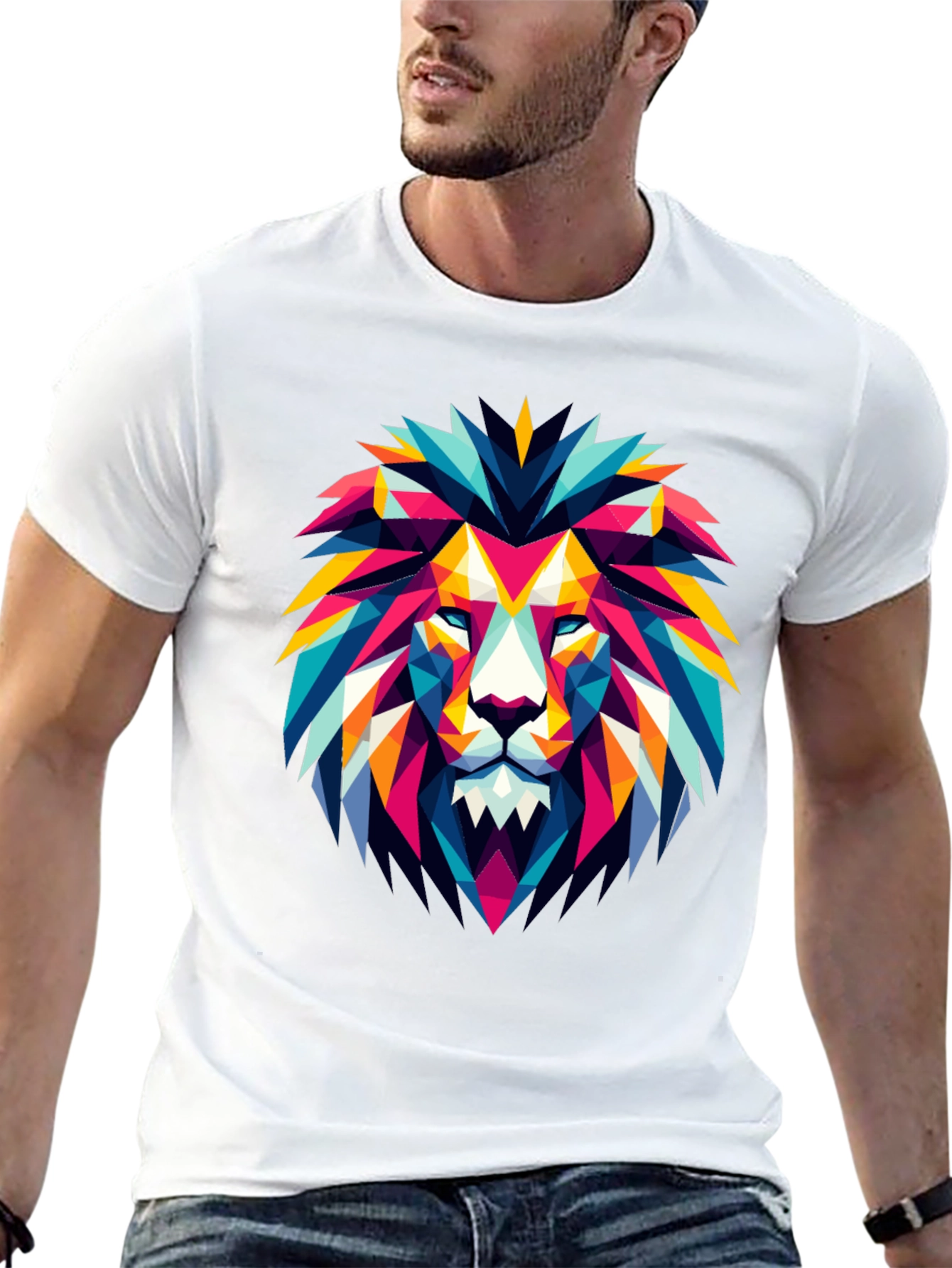 Black Geometric Lion Graphic Black T-Shirt view 13