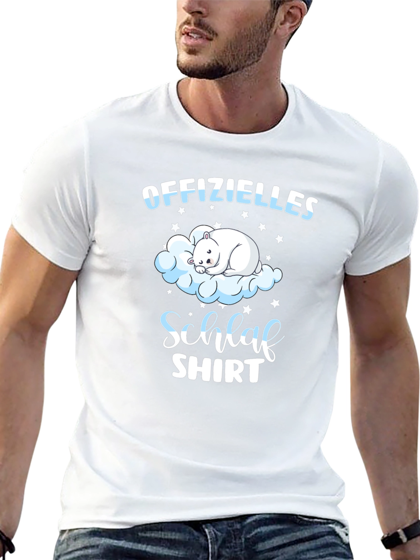 Black Cute Bear Cloud Schlaf Shirt | Men's Black Tee view 13