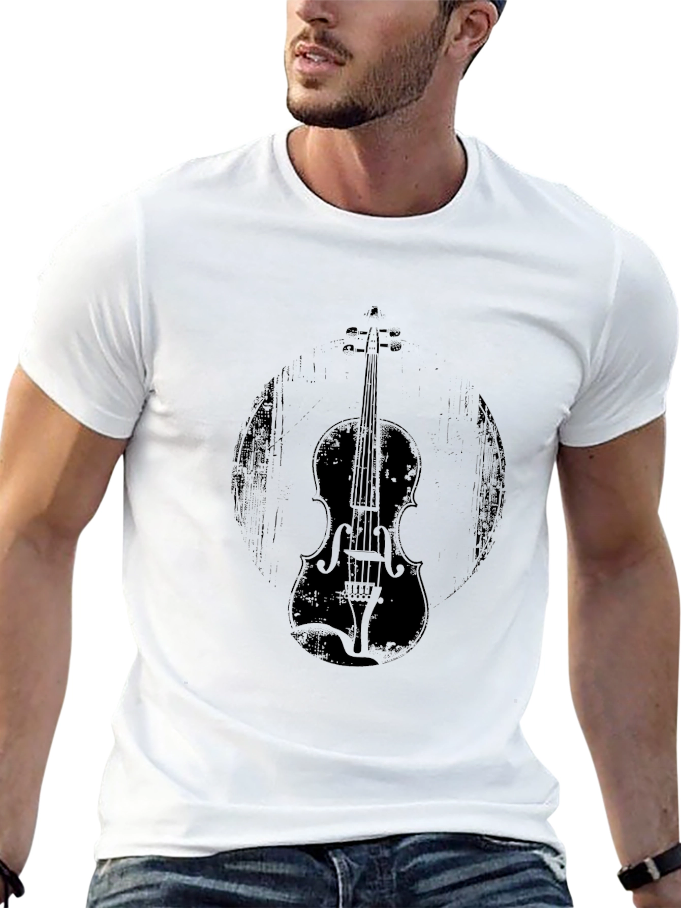 Black Vintage Violin Graphic Tee - Black Unisex Shirt view 13