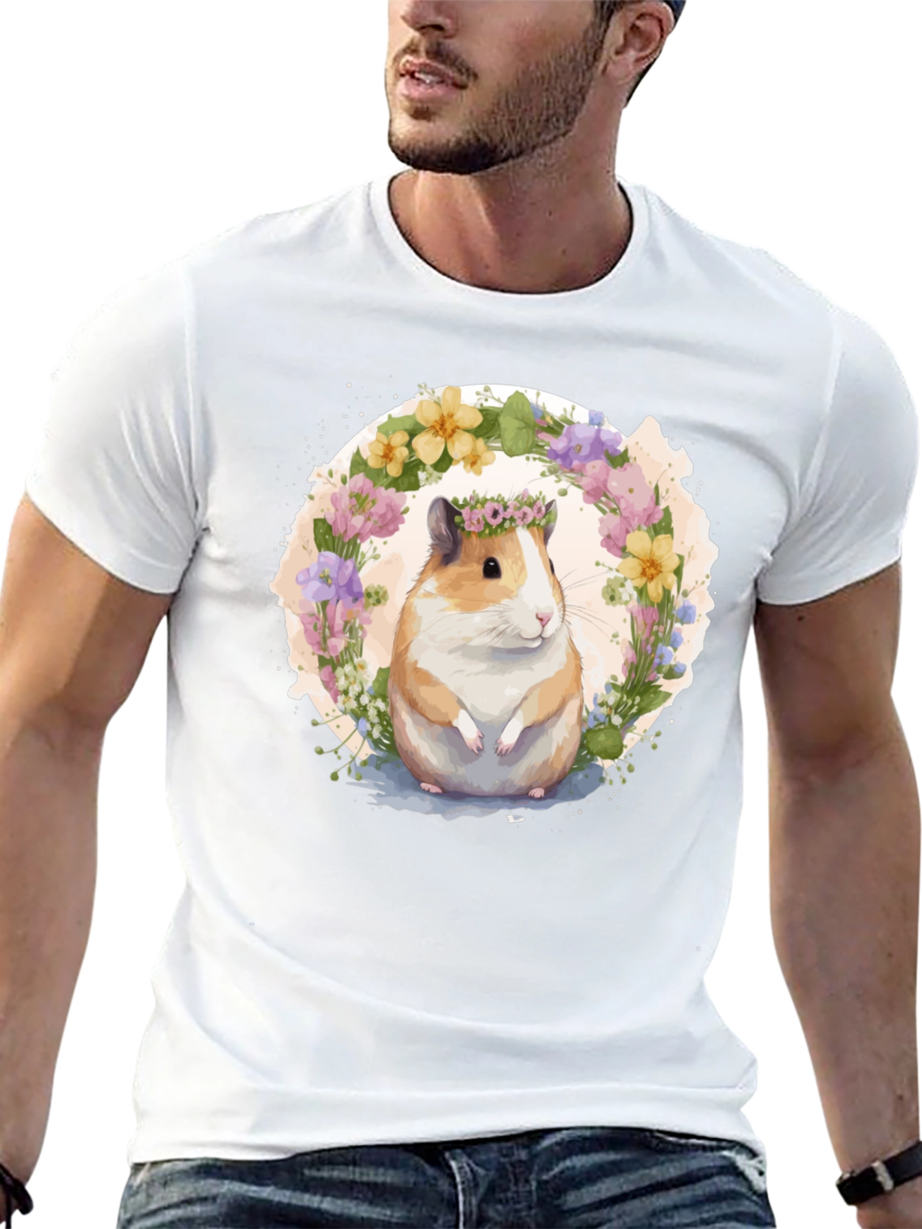 Black Guinea Pig Floral Wreath Graphic Tee view 13