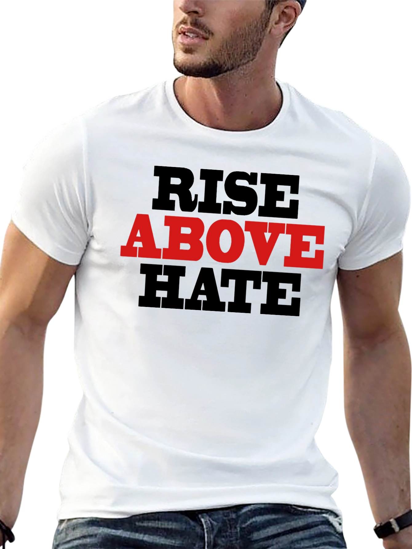 Black Rise Above Hate Graphic Tee - Black Cotton Blend view 13