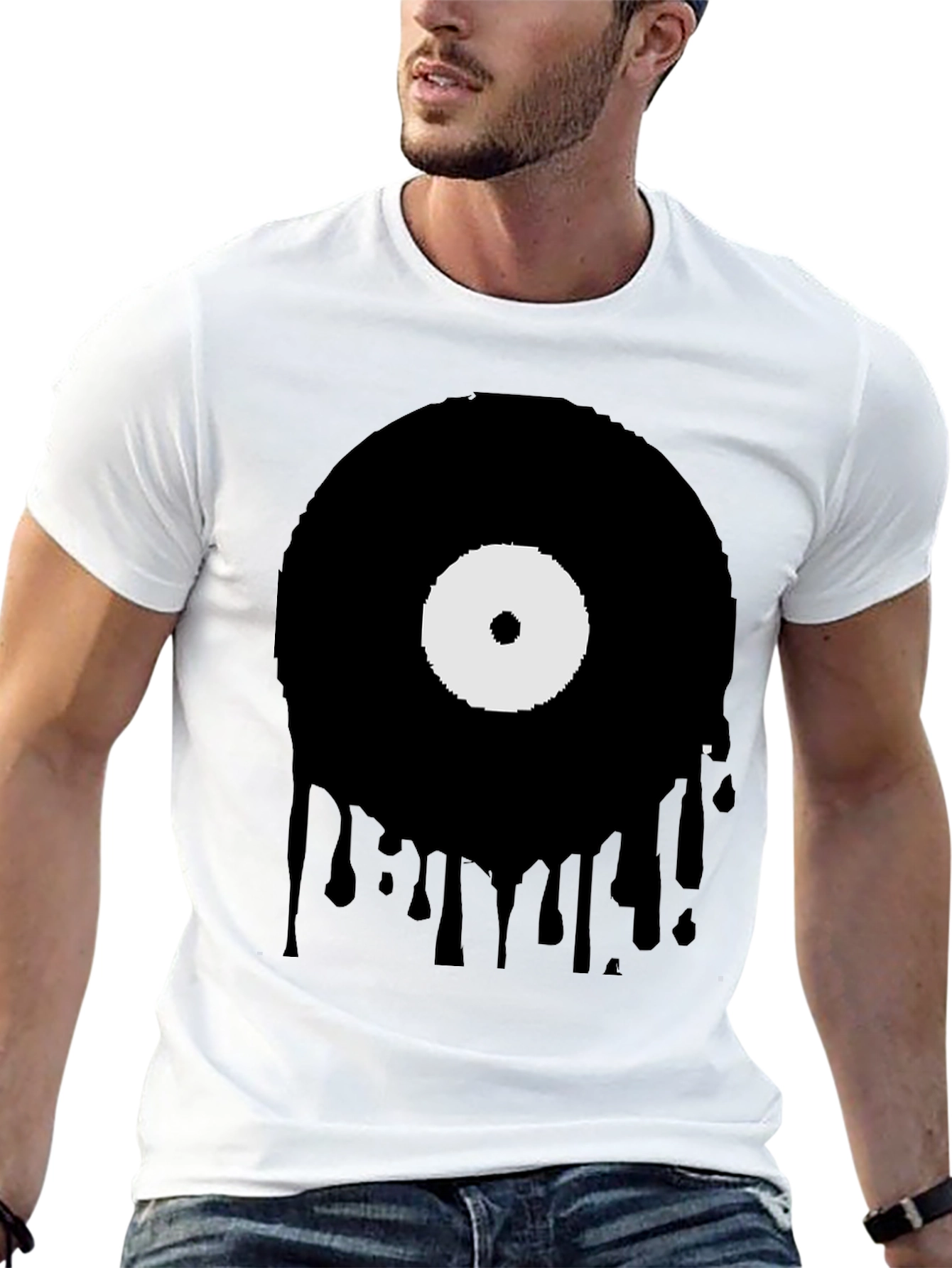 Black Melting Vinyl Record Graphic T-Shirt view 13