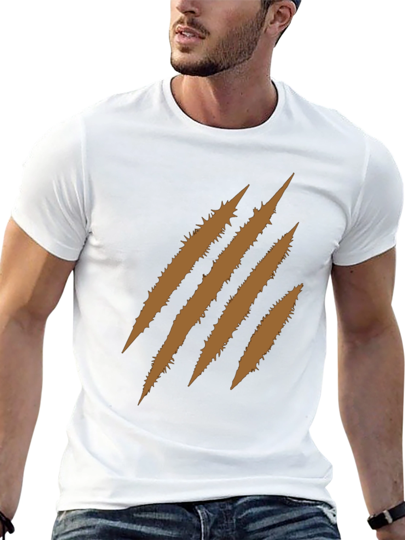 Black Men's Black T-Shirt with Brown Claw Mark Graphic view 13