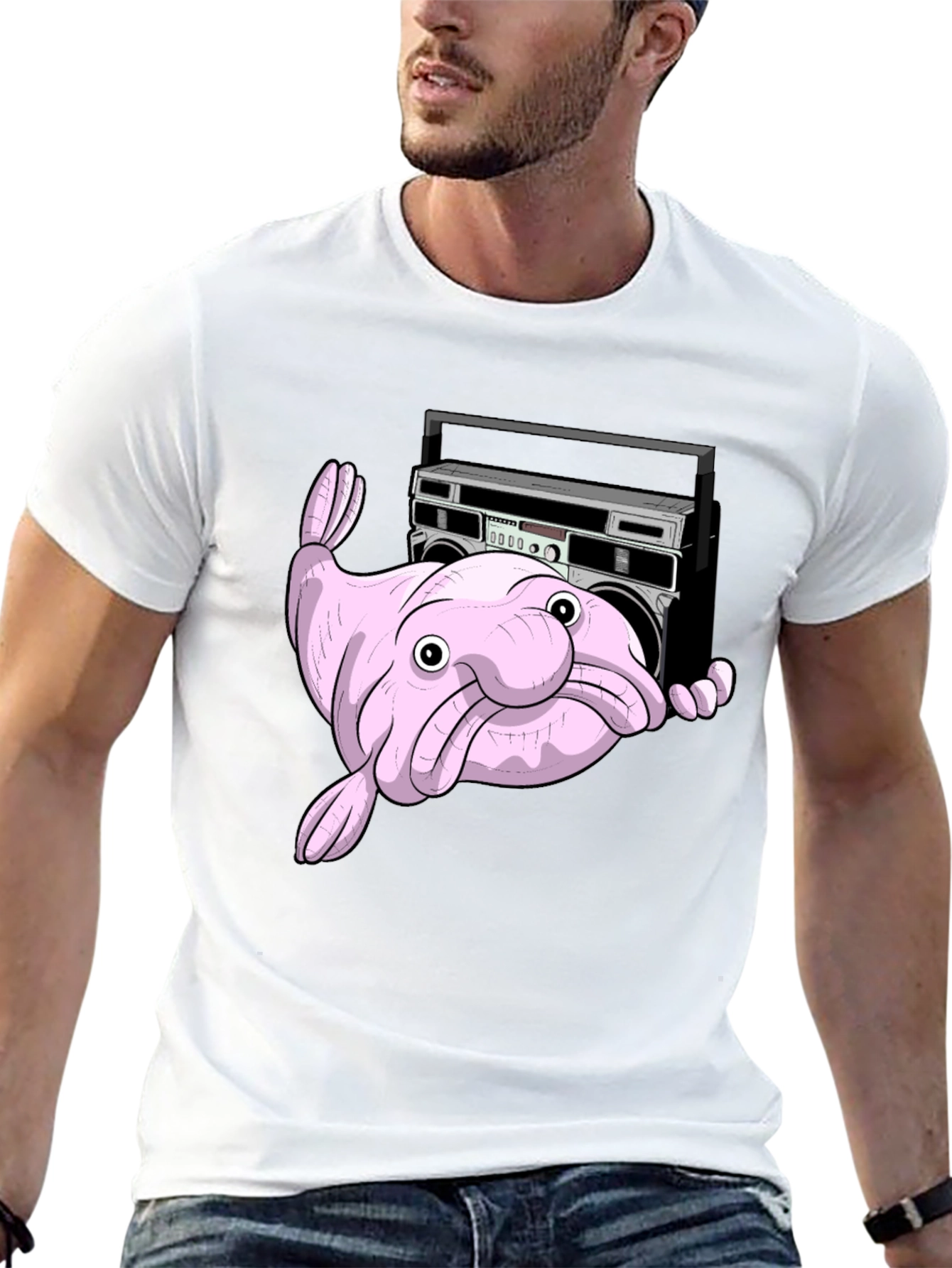 Black Blobfish Boombox T-Shirt - Funny Graphic Tee view 13