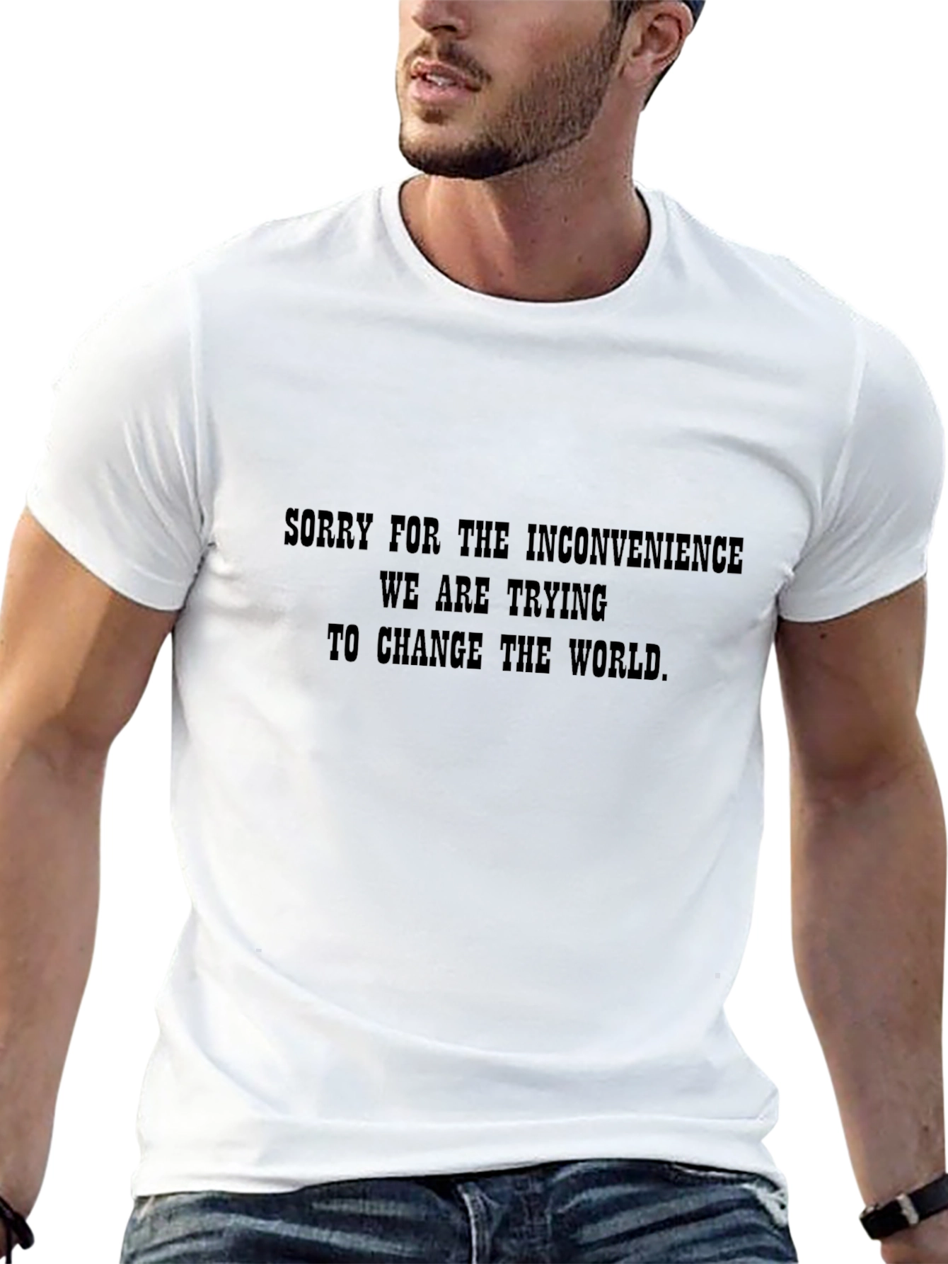 Black Funny Graphic T-Shirt - "Changing the World" Slogan view 13