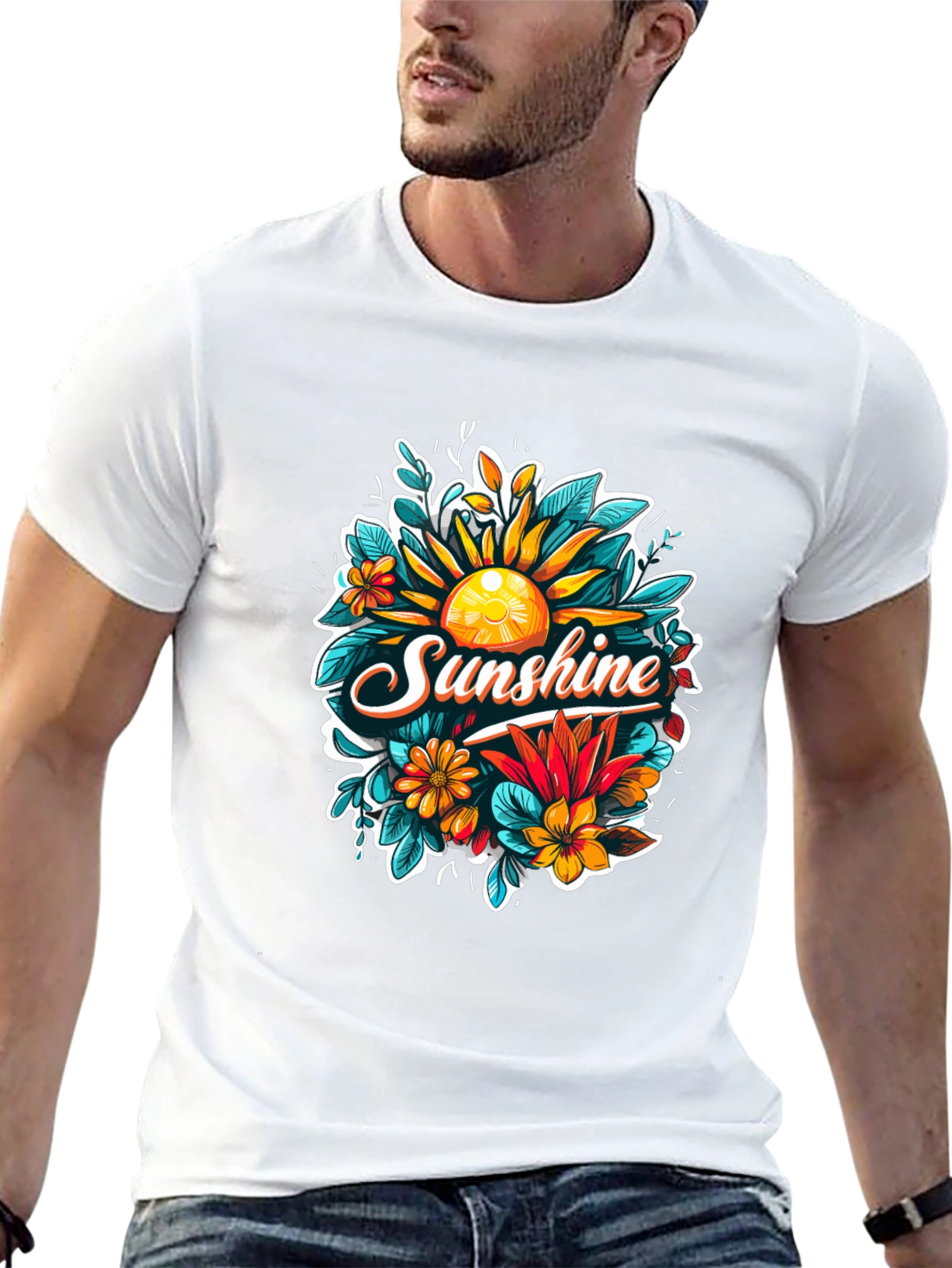 Black Sunshine Floral Graphic Tee - Black Cotton T-Shirt view 13