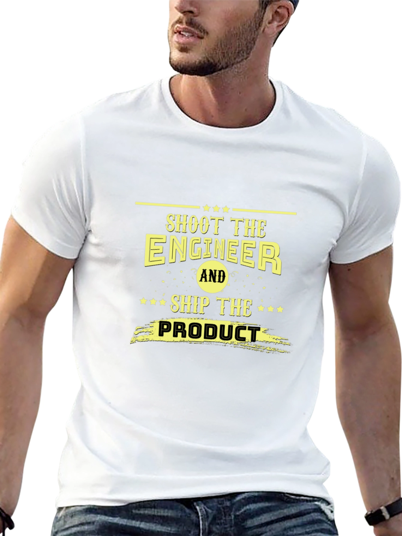 Black Shoot The Engineer Funny Slogan Black T-Shirt view 13
