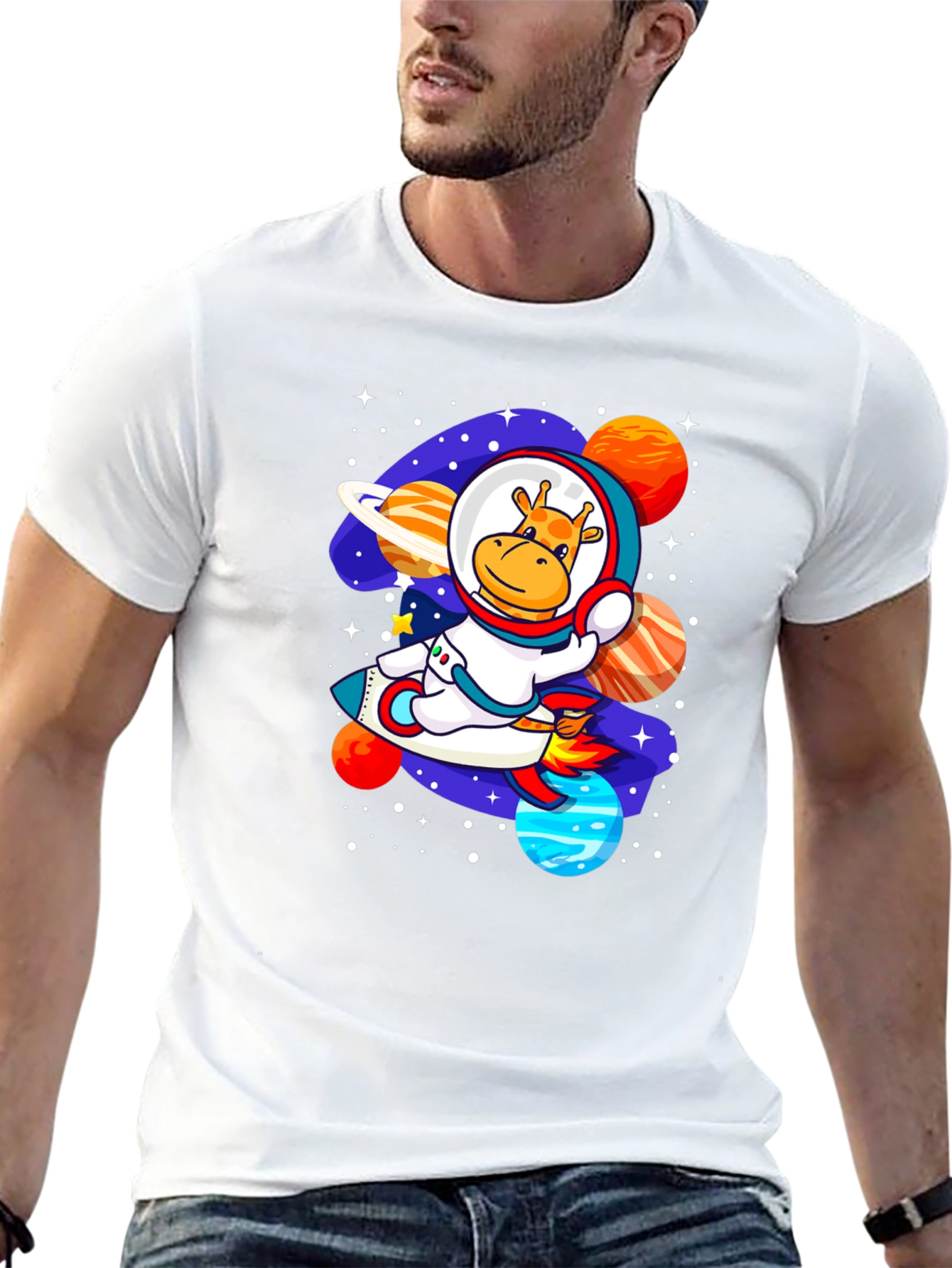 Black Giraffe Astronaut T-Shirt - Space Adventure Design view 13