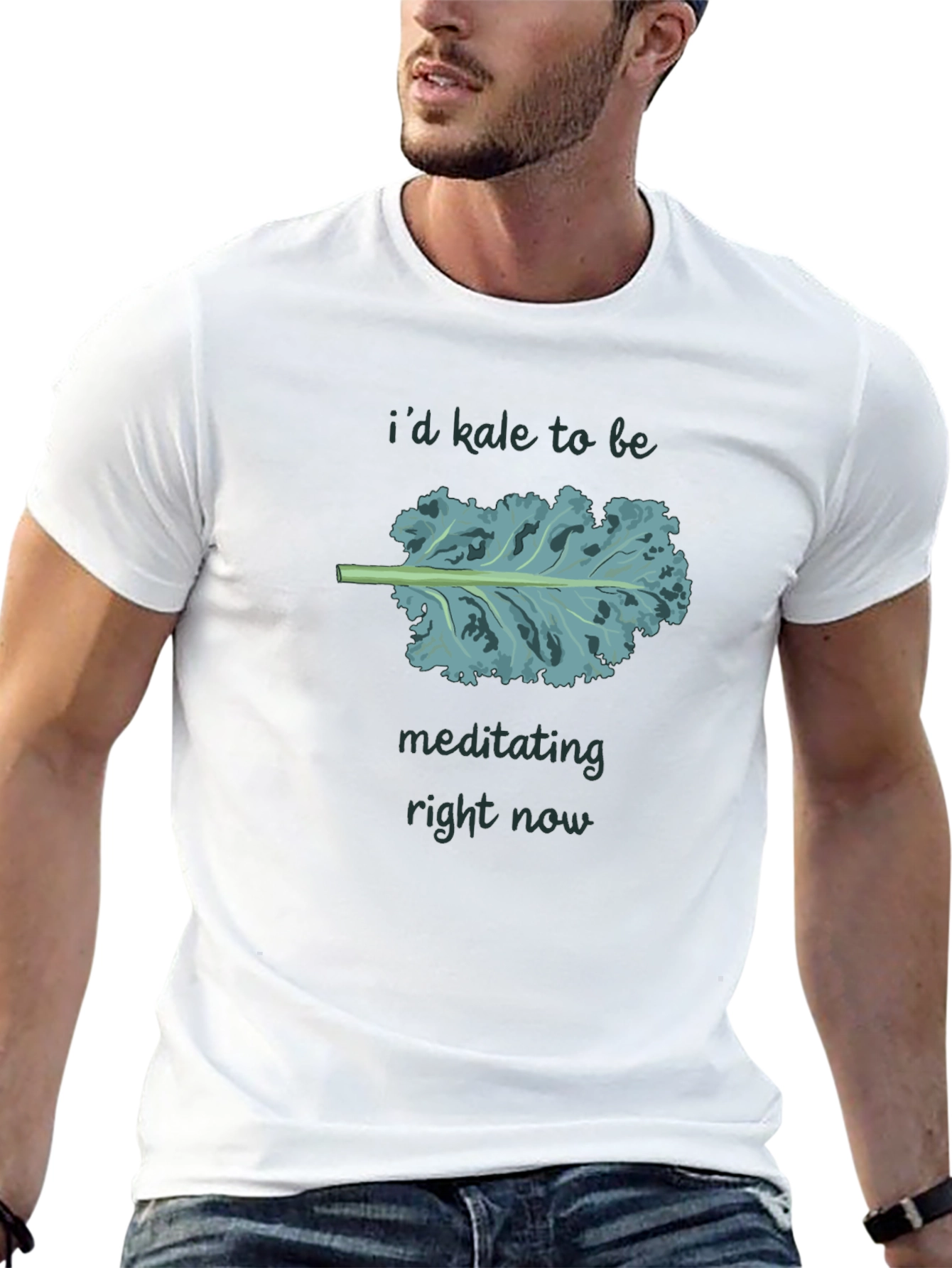 Black I'd Kale to be Meditating T-Shirt view 13