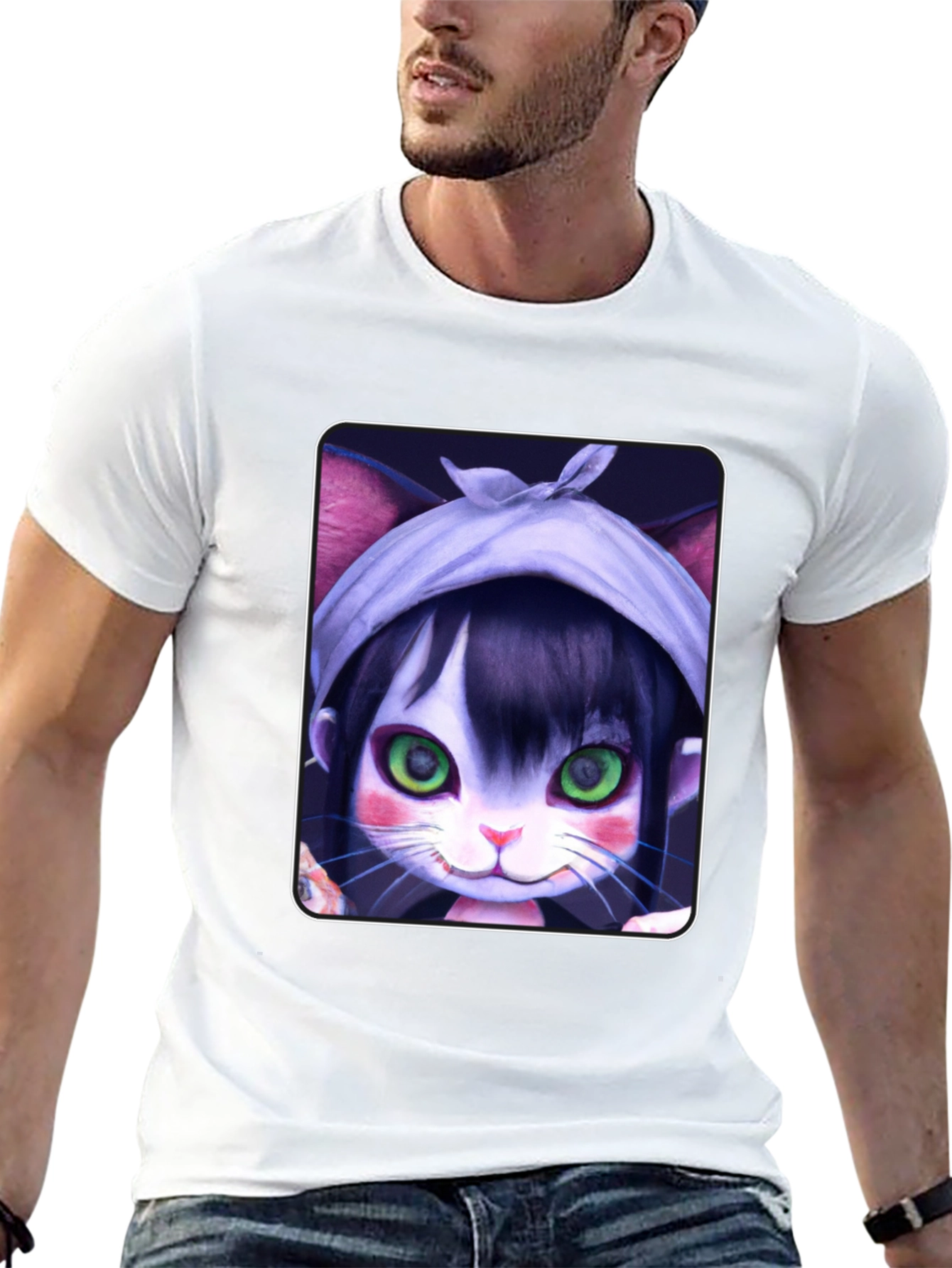 Black Anime Cat Girl T-Shirt - Unique Graphic Tee view 13