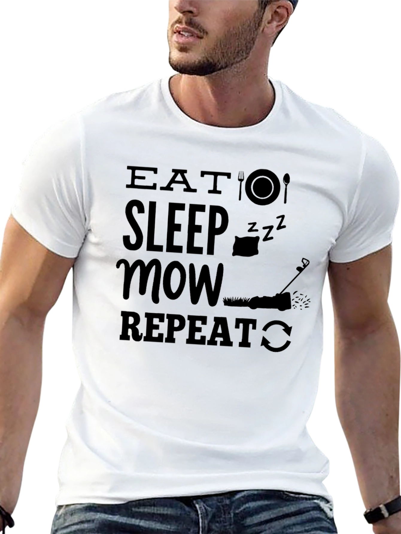 Black Eat Sleep Mow Repeat Funny Lawn Mowing T-Shirt view 13