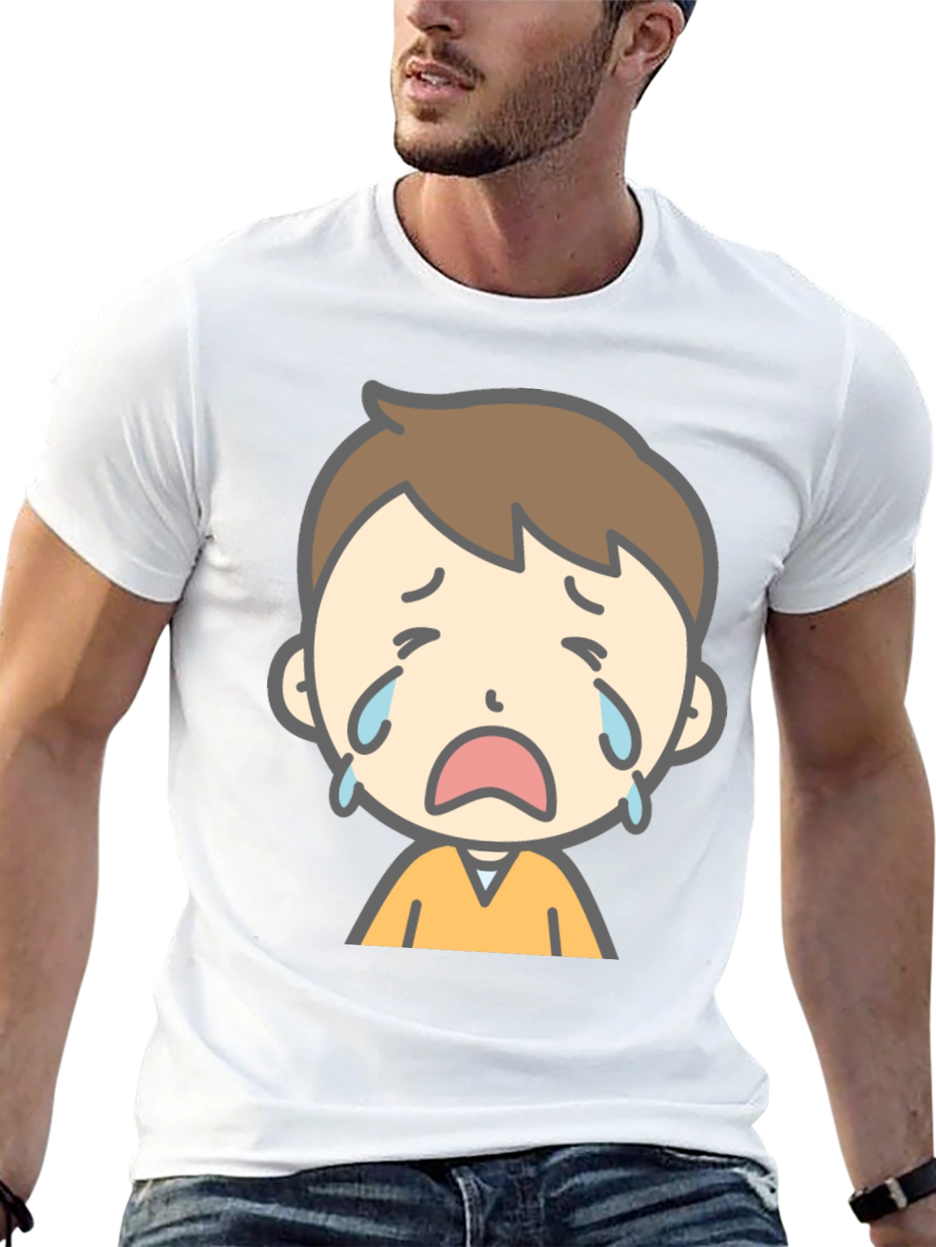 Black Sad Cartoon Boy Graphic T-Shirt view 13