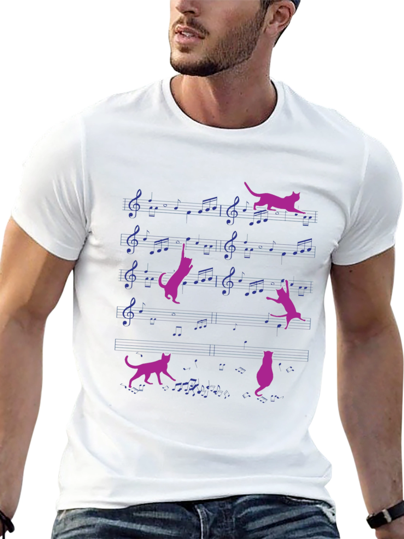 Black Musical Cat T-Shirt - Whimsical Design view 13