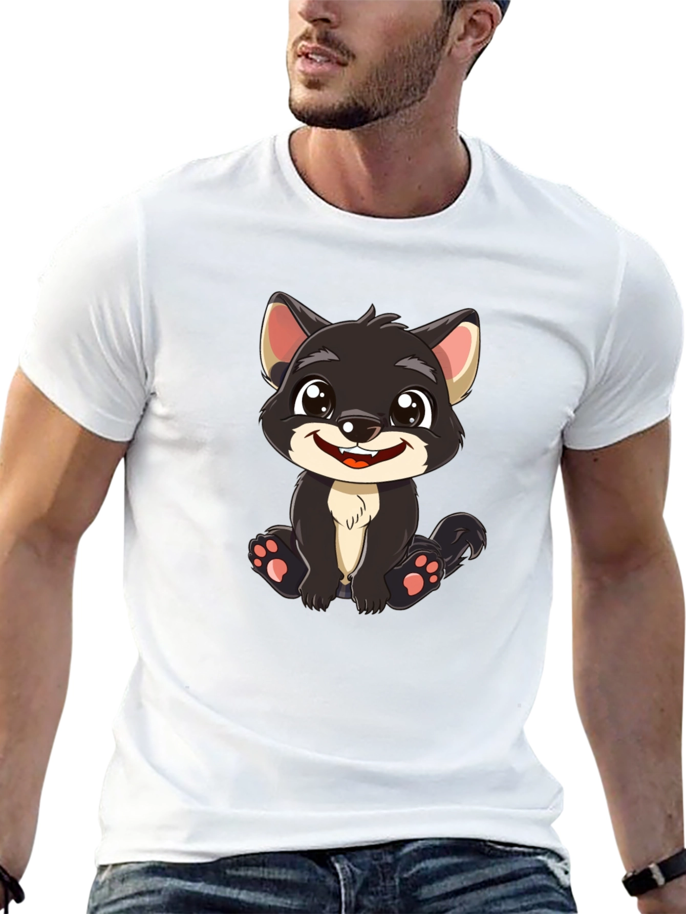 Black Cute Cartoon Wolf Graphic T-Shirt view 13