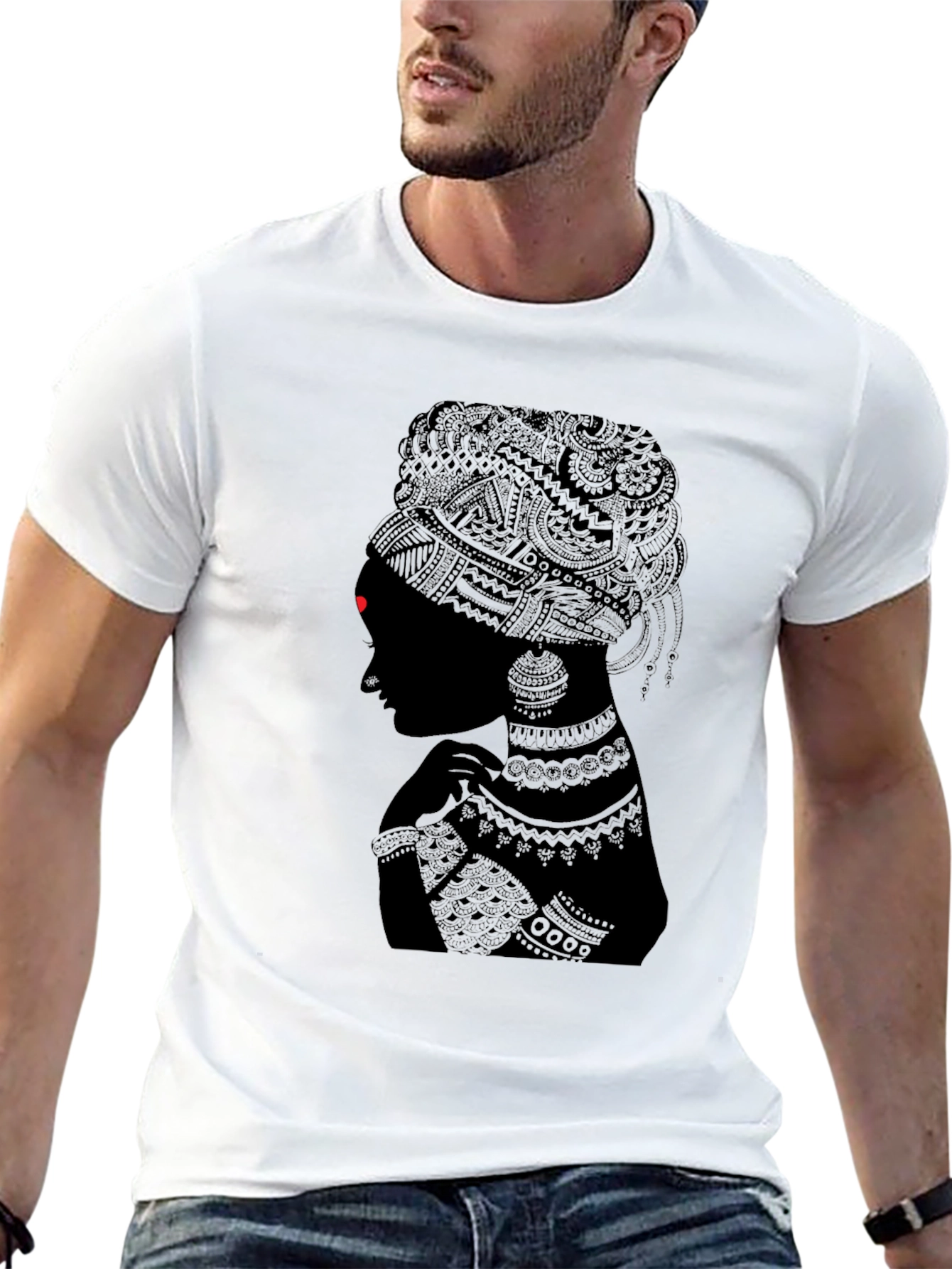 Black Stylish Black T-Shirt with Tribal Woman Design view 13