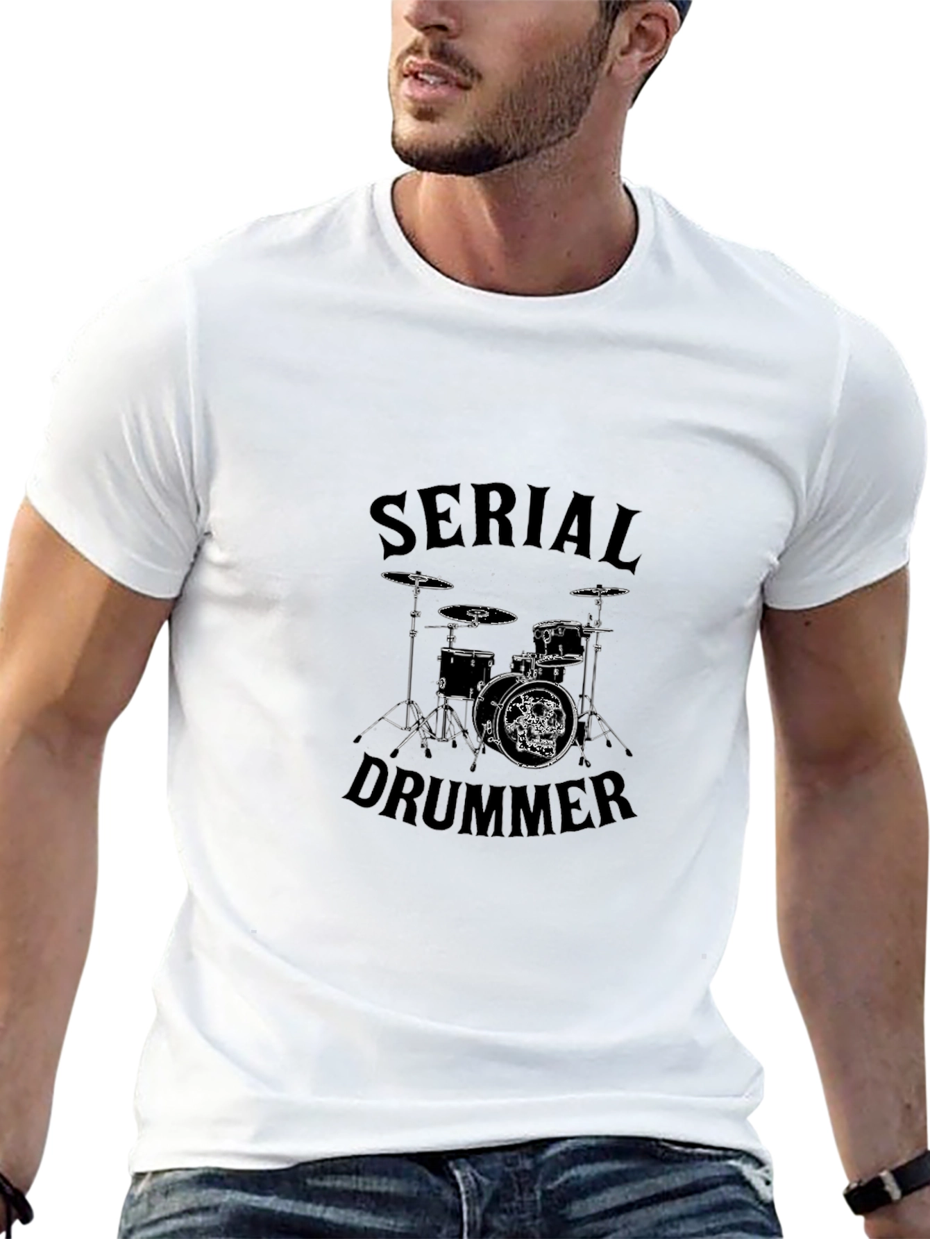 Black Serial Drummer Graphic Tee - Black Cotton T-Shirt view 13