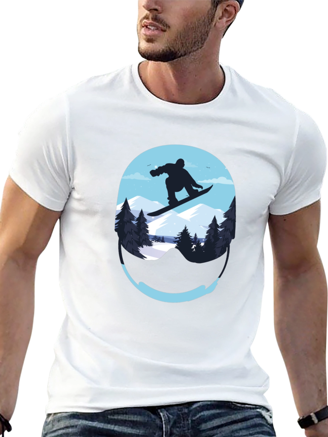 Black Snowboard Graphic Tee - Mountain Scene Black T-Shirt view 13