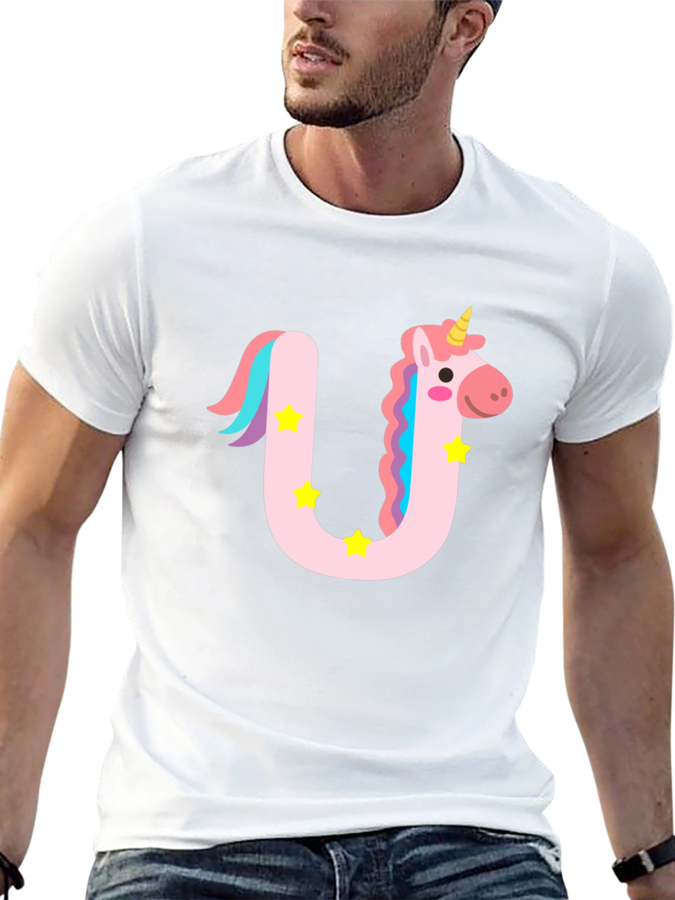Black Unicorn Letter U Graphic Tee - Kids and Adults view 13