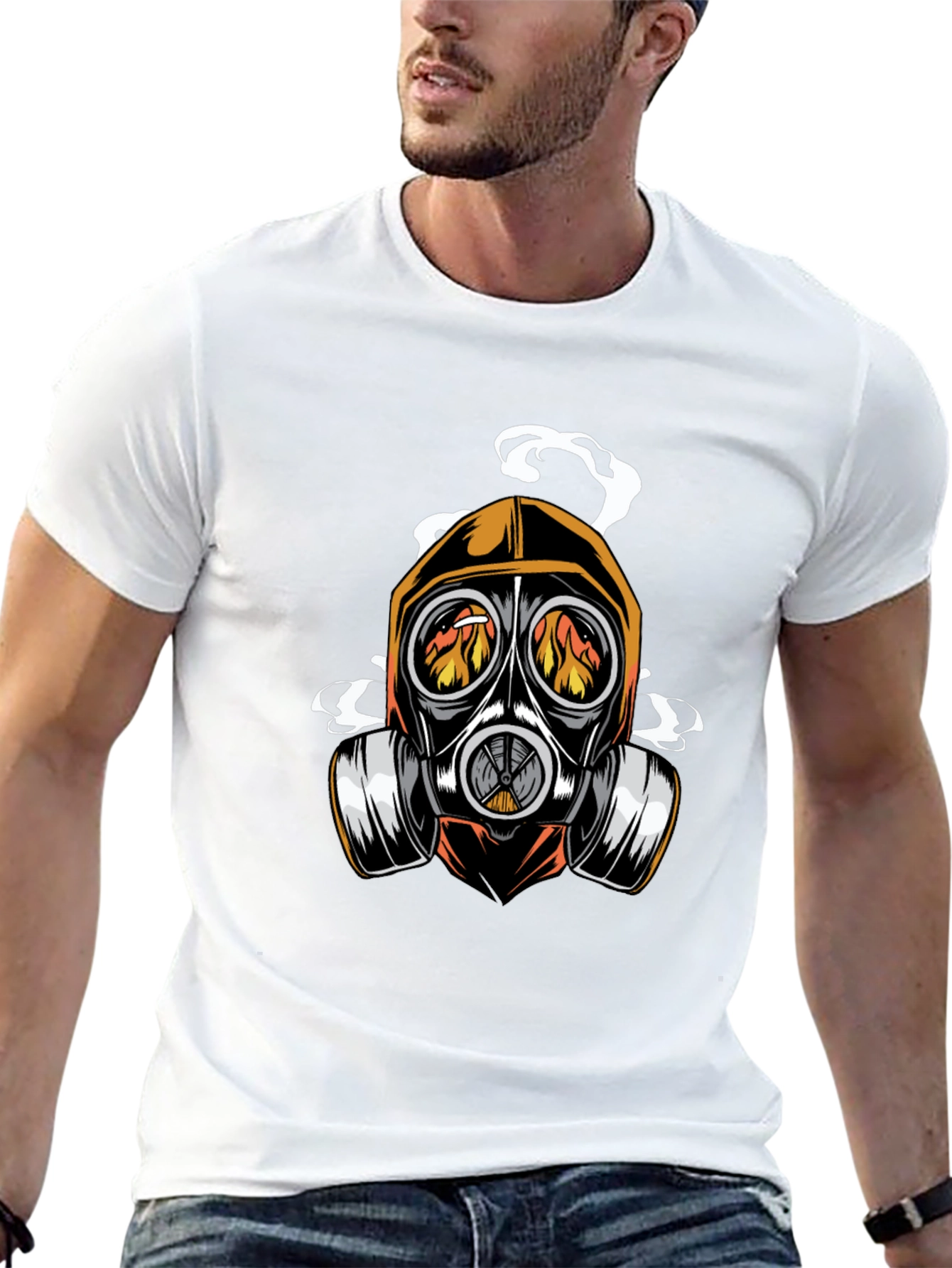 Black Gas Mask Inferno Graphic Tee - Cool, Edgy Design view 13