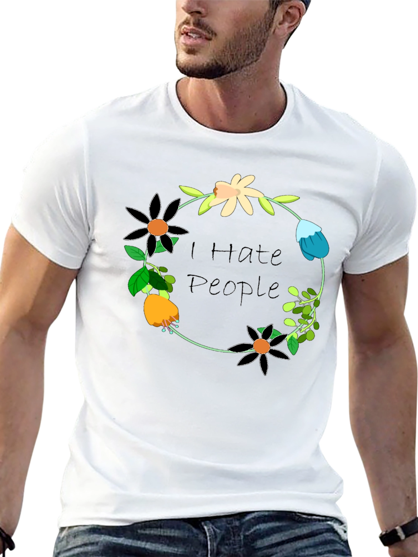 Black I Hate People Floral Wreath T-Shirt view 13