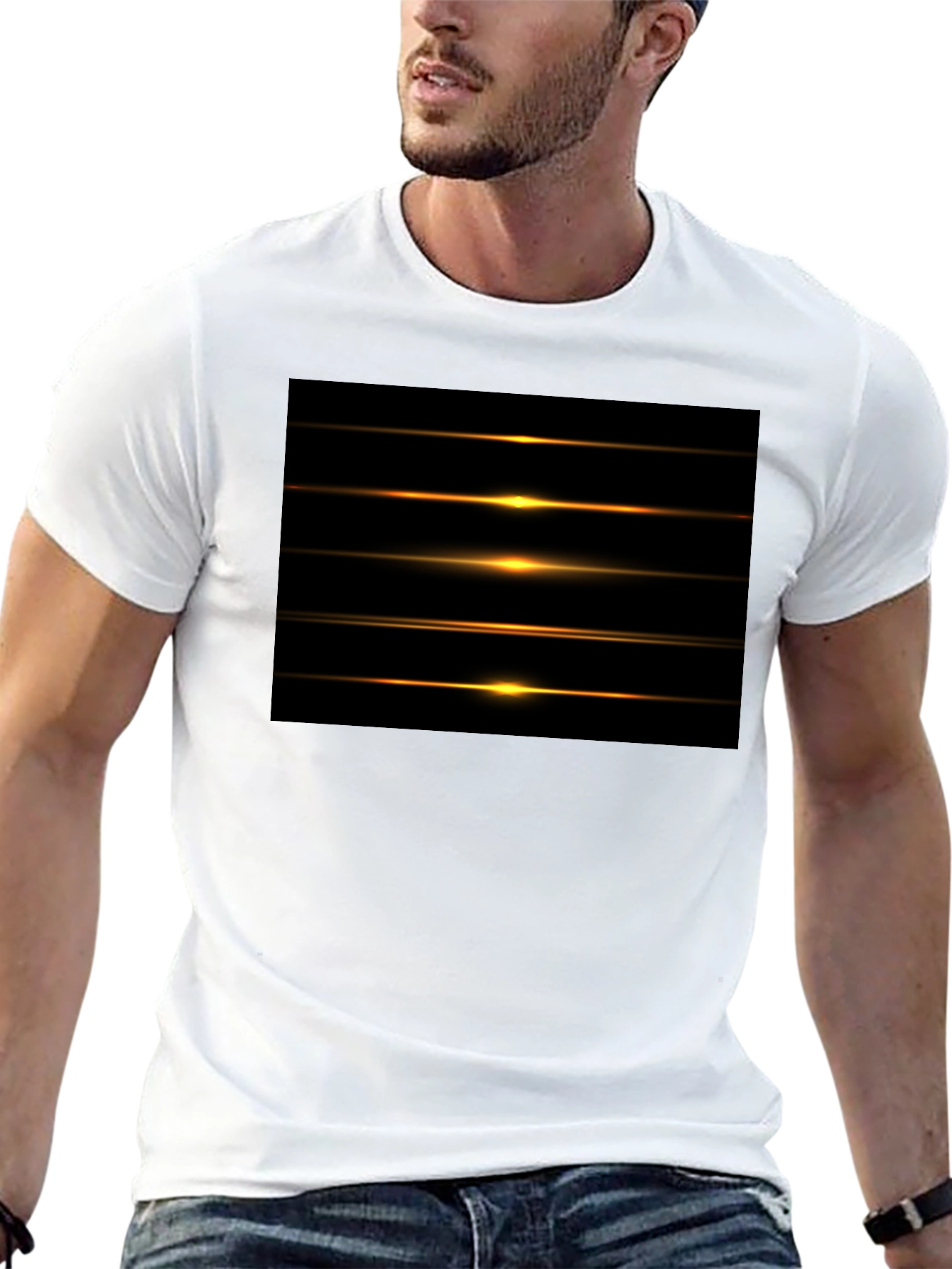 Black Men's Black Graphic Tee - Light Streak Design view 13