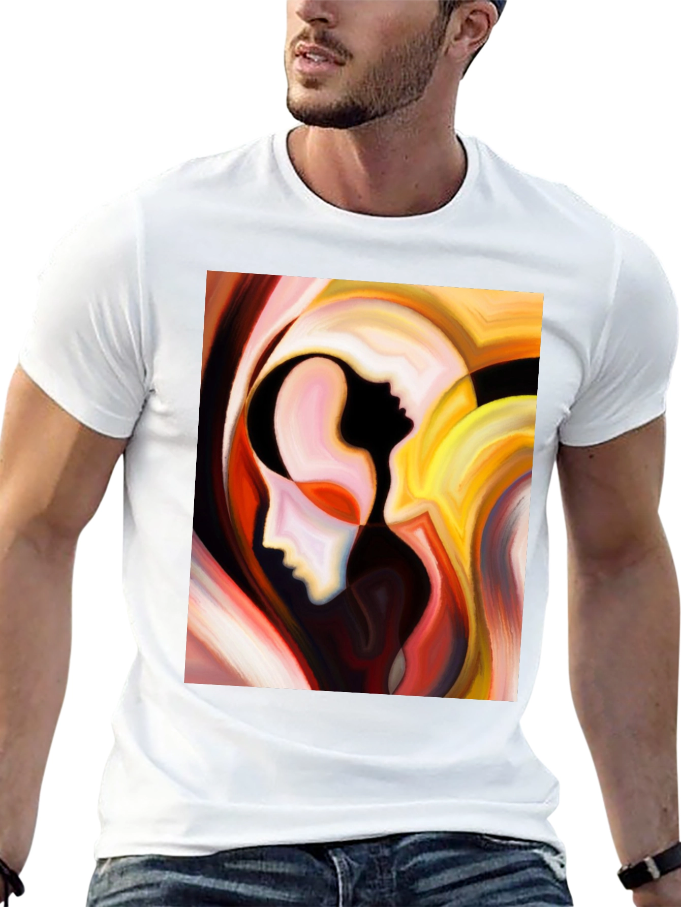 Black Abstract Faces Graphic T-Shirt - Modern Art Tee view 13