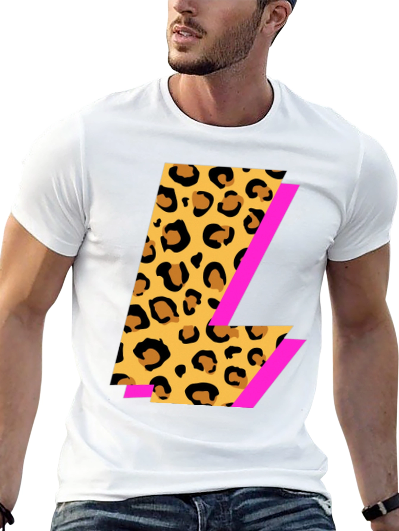 Black Leopard Print L Graphic Black T-Shirt view 13