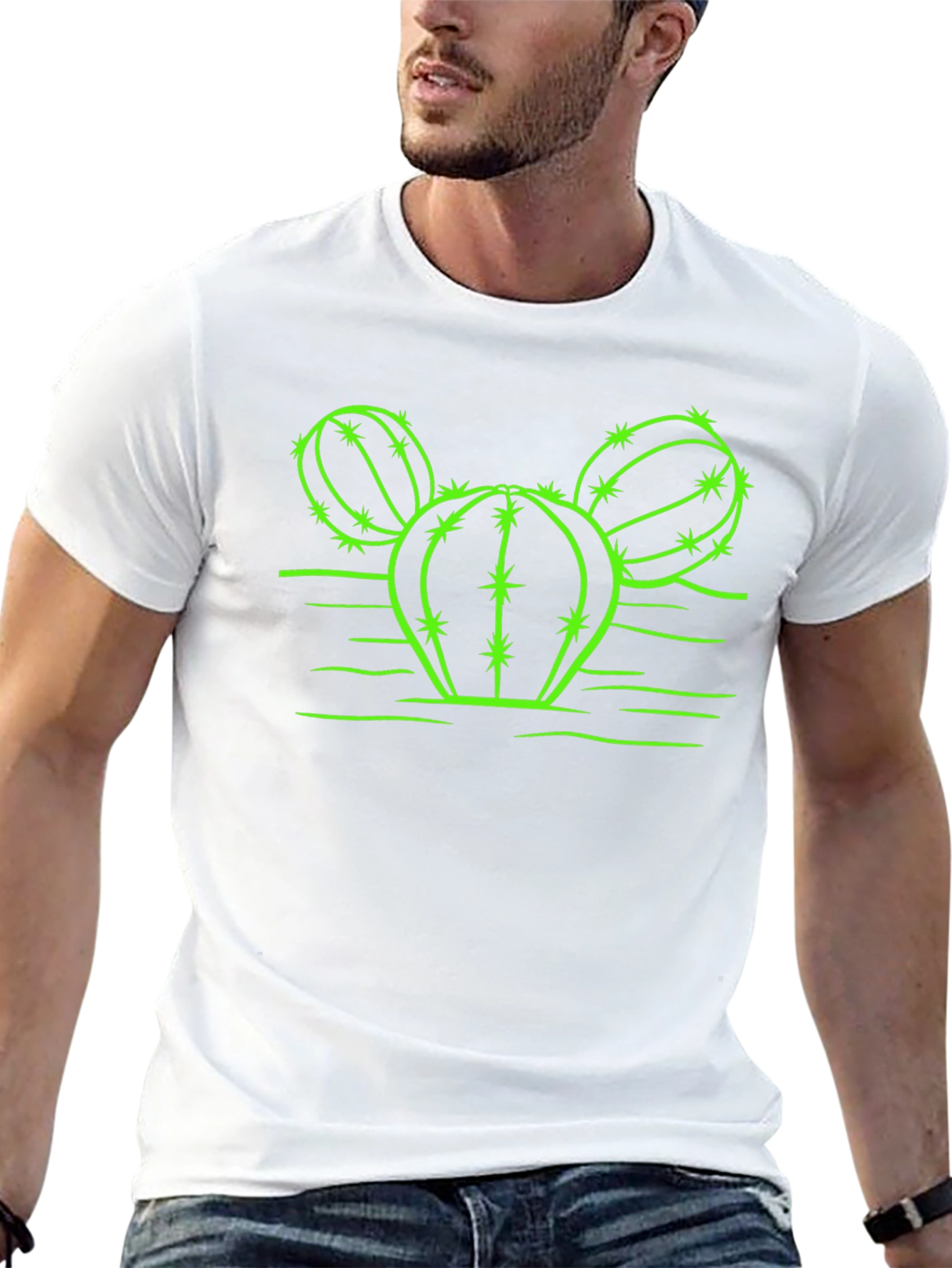 Black Cactus Graphic T-Shirt - Neon Green Design on Black view 13