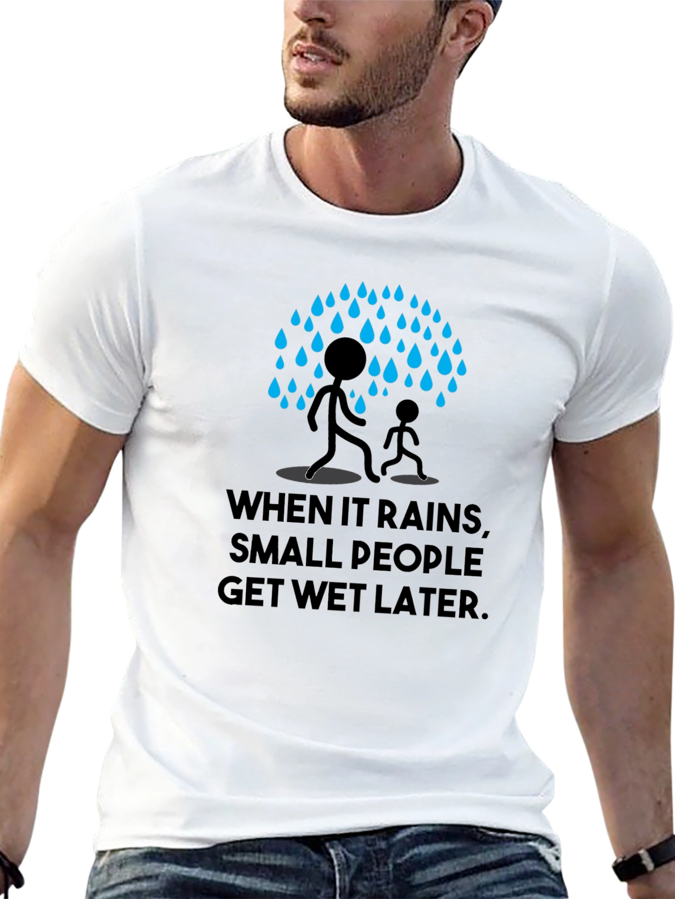 Black Humorous 'When It Rains' Graphic Print Black T-Shirt view 13