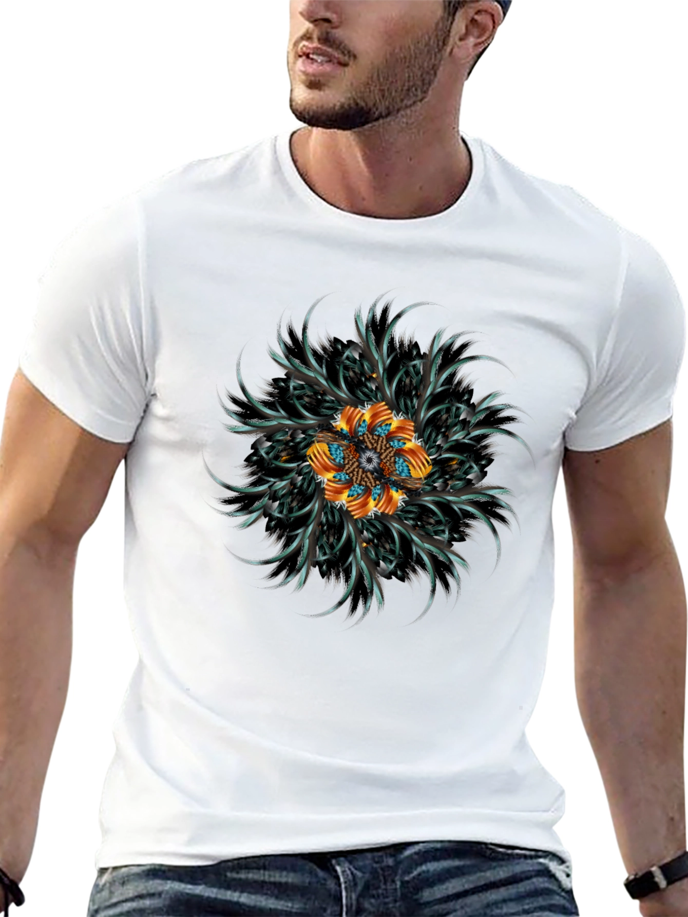 Black Abstract Floral Mandala Black T-Shirt view 13